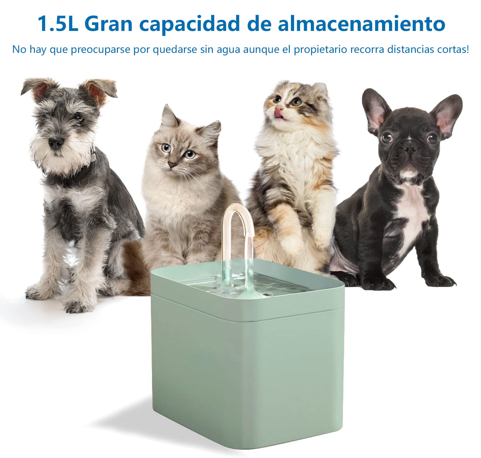 LIANNAW108 Fuente de Agua para Gatos,1.5 L Bebedero para Gatos Automático,Ultra Silencioso,3 Modos Ajustables,con 3 Filtros de Repuesto,para Gatos y Perros