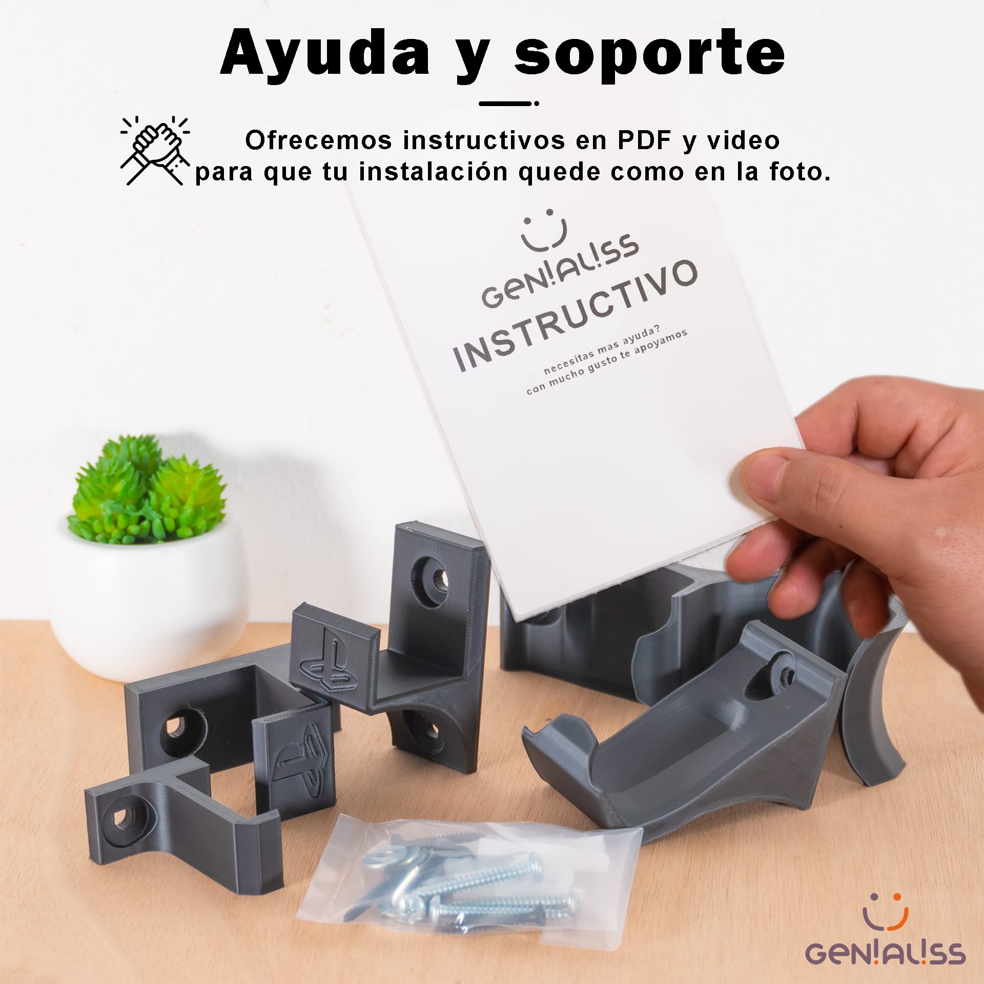 GENIALISS - Base Soporte para Consola PS4 Slim de Pared/Playstation 4 Slim/Play 4 Slim + Base Soporte para Control dualshock 4 y Soporte para audifono