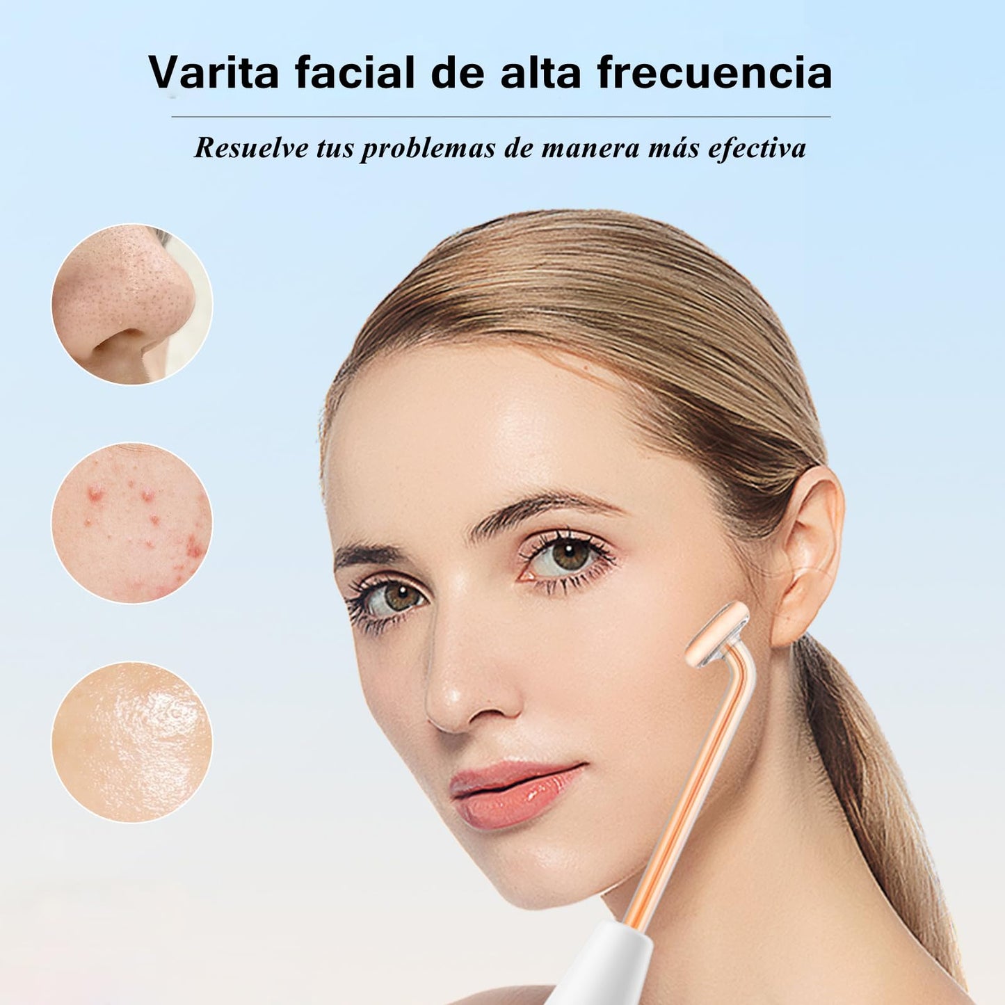 Alta Frecuencia Facial BLANCO con 4 Varitas de Neón para Tratamiento en Casa