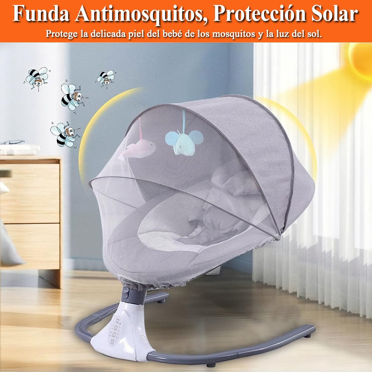 Mecedora Eléctrica PERFECTOP Azul Claro con Mosquitera para Bebé