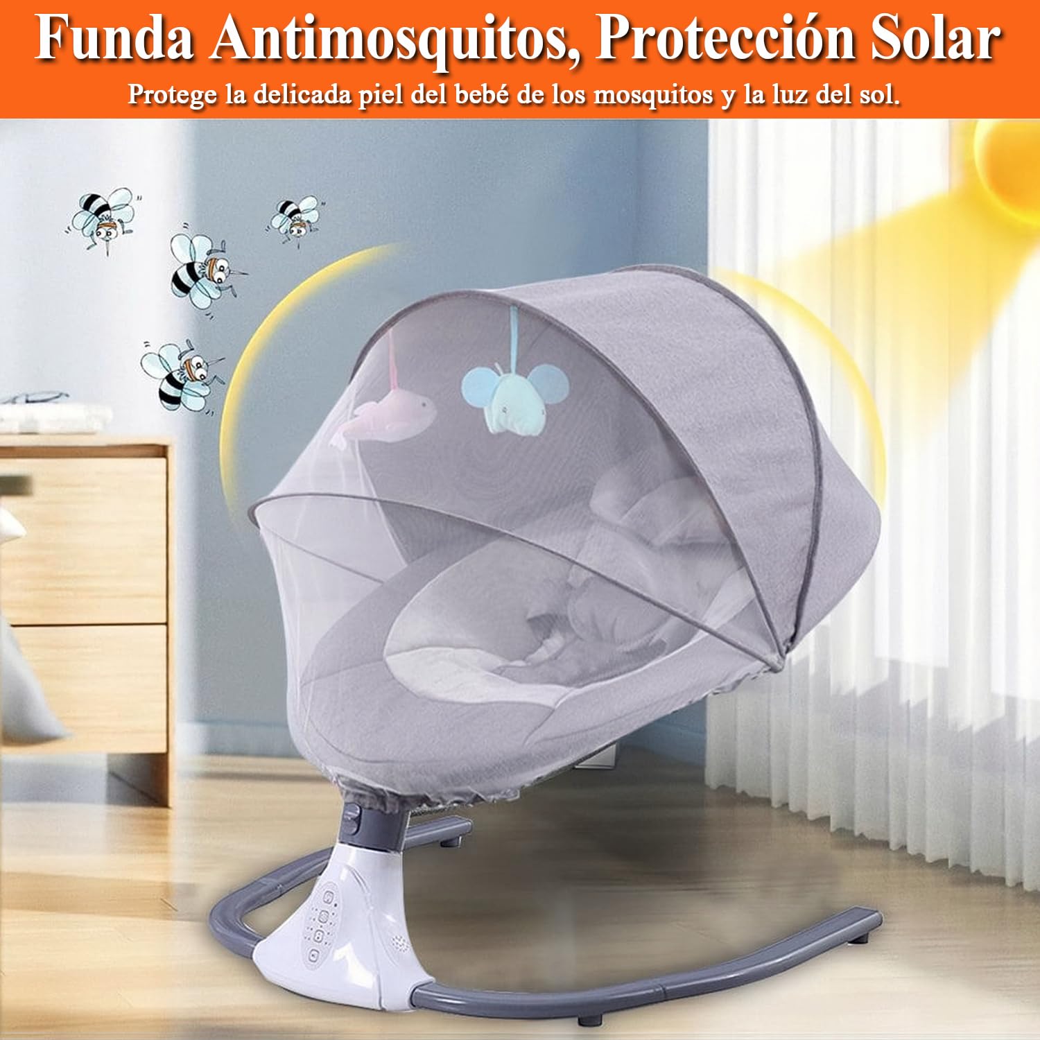 Mecedora Eléctrica PERFECTOP Azul Claro con Mosquitera para Bebé