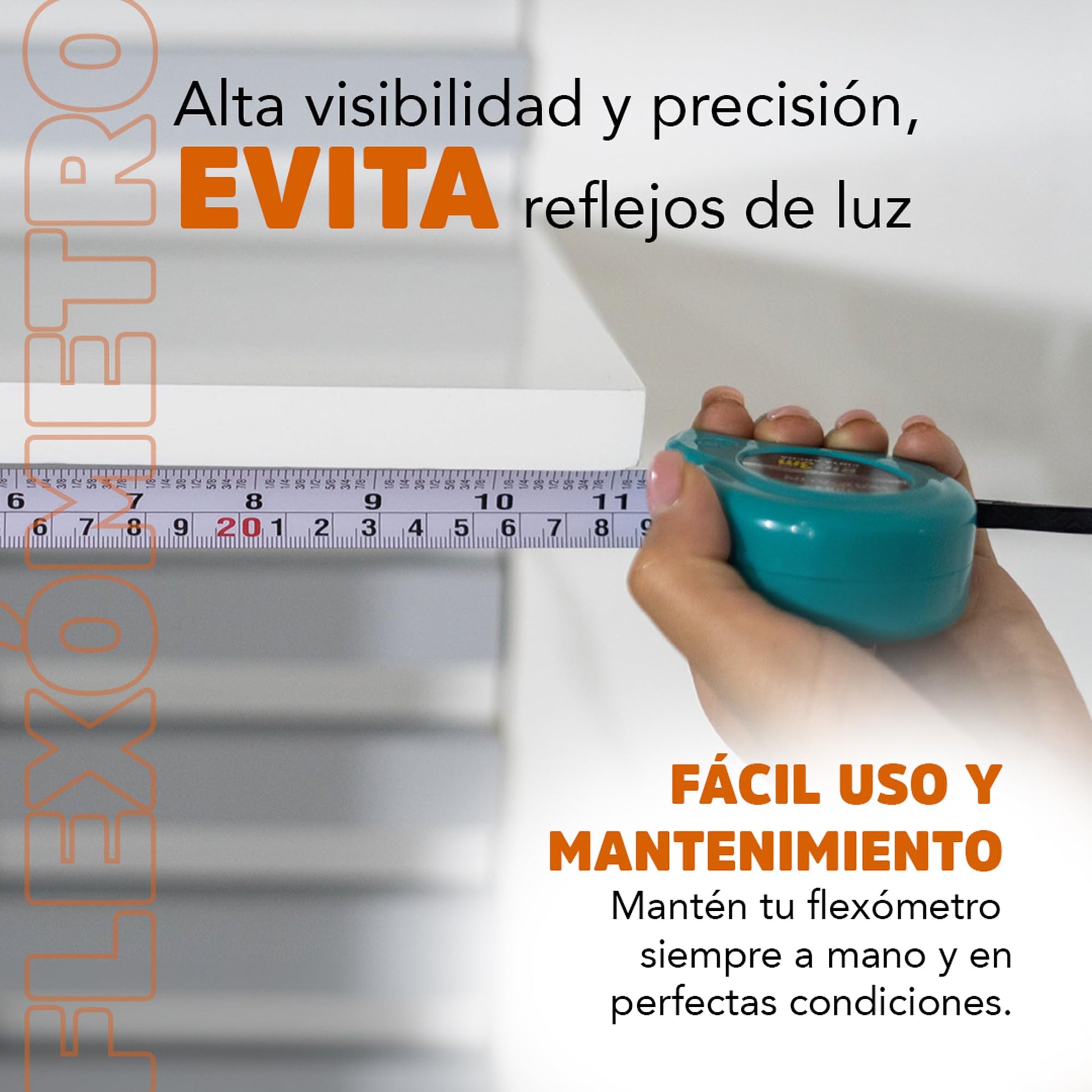 Flexómetro WALKON Azul Cinta Blanca Escala en Centímetros, Pulgadas y Fracciones 5 Metros Herramientas Ergonómicas