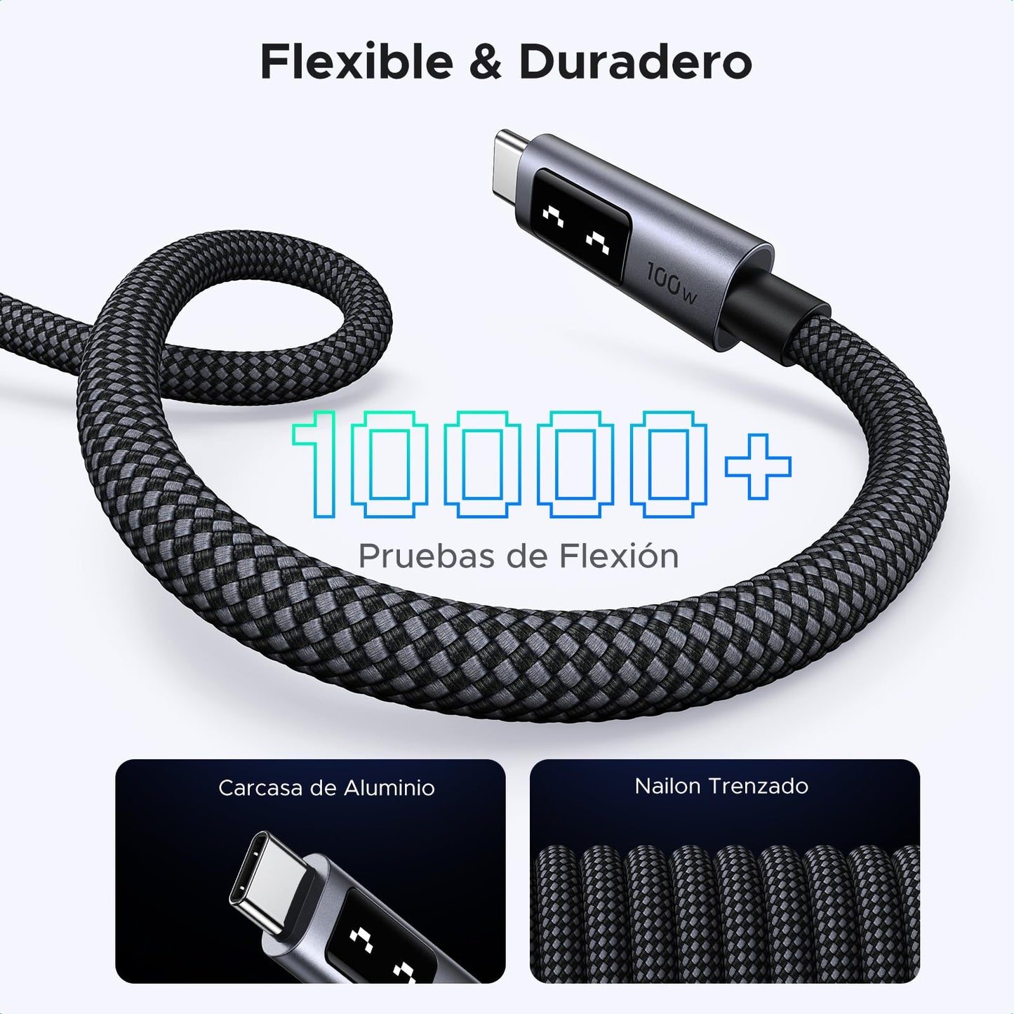 Cable USB C UGREEN 100W Negro Carga Rápida PPS para MacBook Pro, iPad, Galaxy, Pixel de 3M