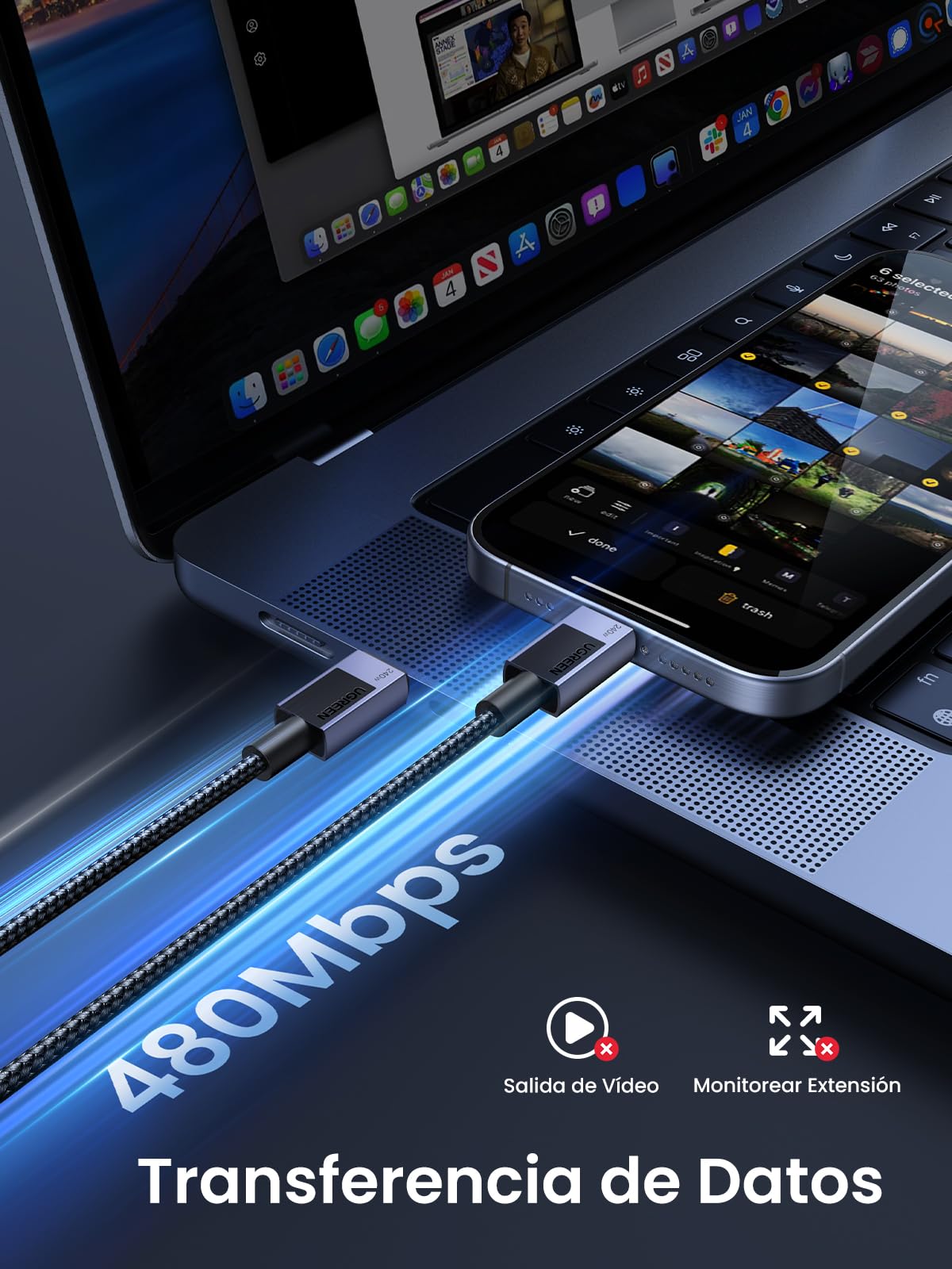 Cable USB C a C UGREEN Blanco Carga Rápida 240W Compatible con Macbook, HP, ASUS, iPhone, Galaxy, iPad