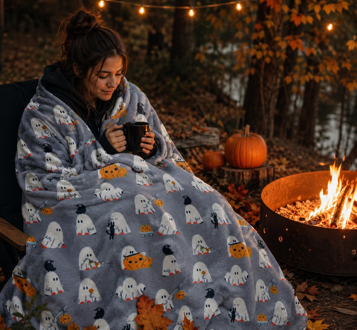 Manta de forro polar de fantasma de Halloween: fiesta de fantasmas de bebé sobre fondo gris, manta de terciopelo de felpa suave para sofá, cama, recámara, 127 x 177 cm