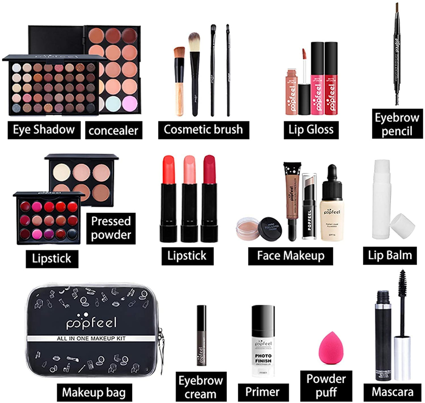 Kit de Maquillaje Profesional, Juego de Maquillaje Paleta de Sombras de Ojos Face Set Completo Cosmética, Todo en Uno Makeup Gift Set Incluye Eyebrow cream, Brillo de Labios, Brochas de Maquillaje