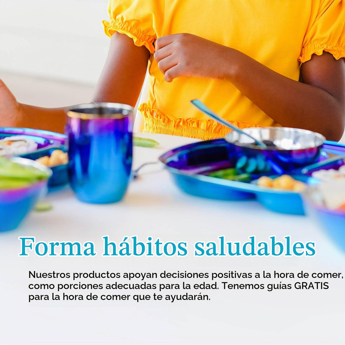 Ahimsa - Juego de vajilla de acero inoxidable para niños, color azul