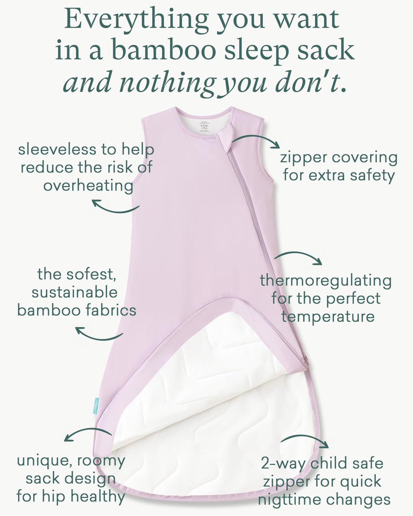 PurComfy - Saco de dormir de viscosa de bambú supersuave, 1.0 TOG para bebé, Lila, 3-6 Months