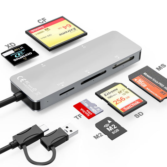 Lector de tarjetas USB C USB 3.0, lector de tarjetas de imagen 6 en 1 SD/TF/M2/MS/CF/XD para computadora/Android/Micro SD/, adaptador Memory Stick Pro Duo soporta velocidad de 5 Gbps, cinco tarjetas
