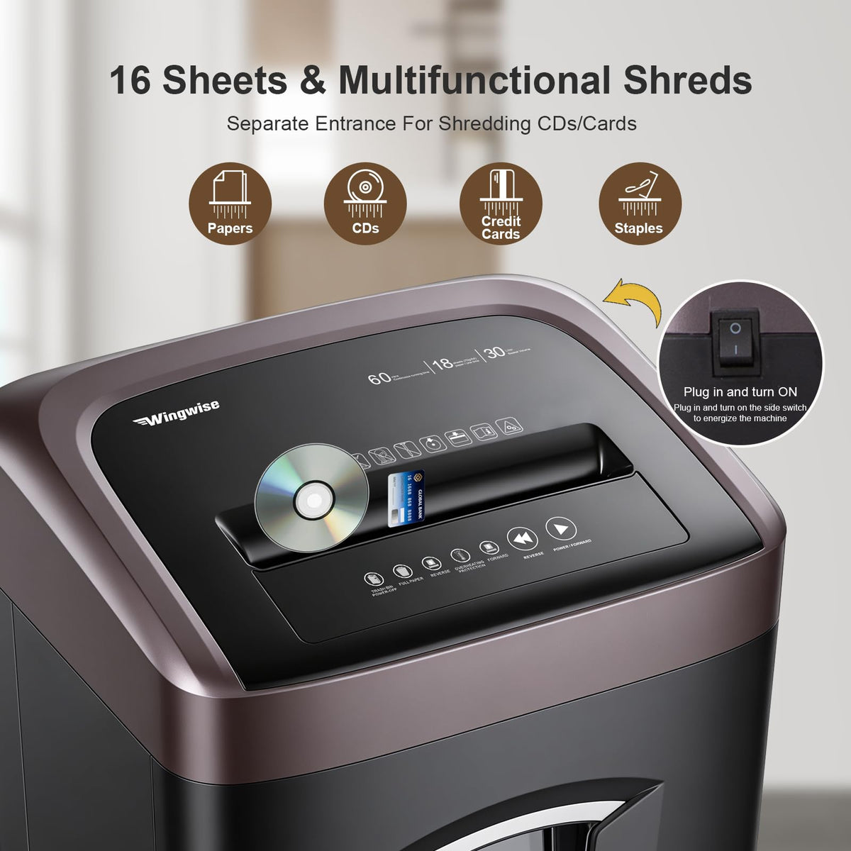 Trituradora de Papel Wingwise Microcorte Resistente 16 Hojas