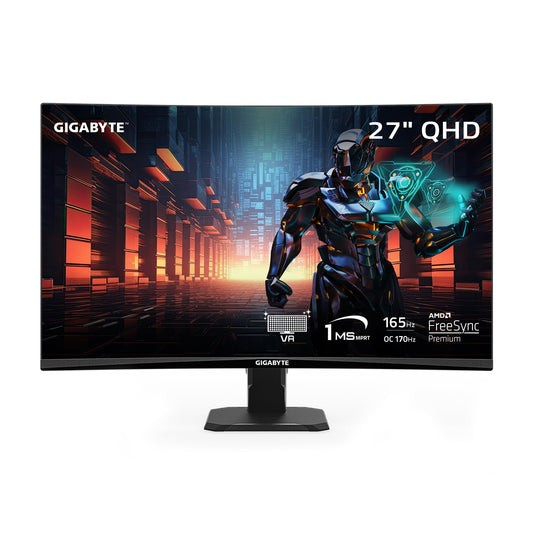 GIGABYTE GS27QC Monitor Curvado para Juegos de 27 Pulgadas 165Hz 1440P, visualización de 2560 x 1440 VA 1500R, Tiempo de Respuesta de 1 ms (MPRT), Listo para HDR, FreeSync Premium, 1 Puerto de