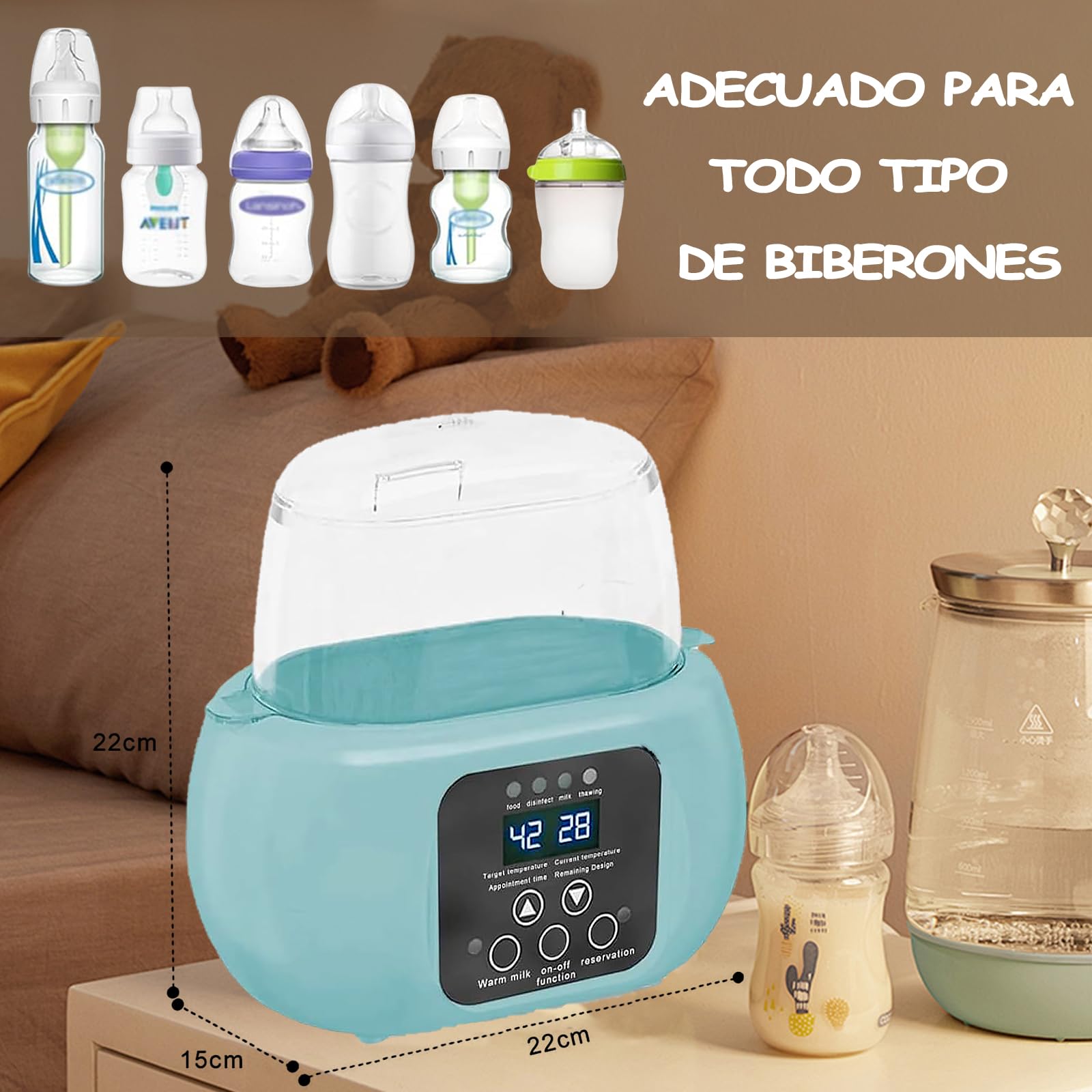 Calentador de Biberones Electrico 8 en 1 ,Calentador de Mamilas Multifuncional Rápido,Descongelación a temperatura constante durante 24 horas, Calienta Biberones para Calor de Tarros de Comida para Bebé