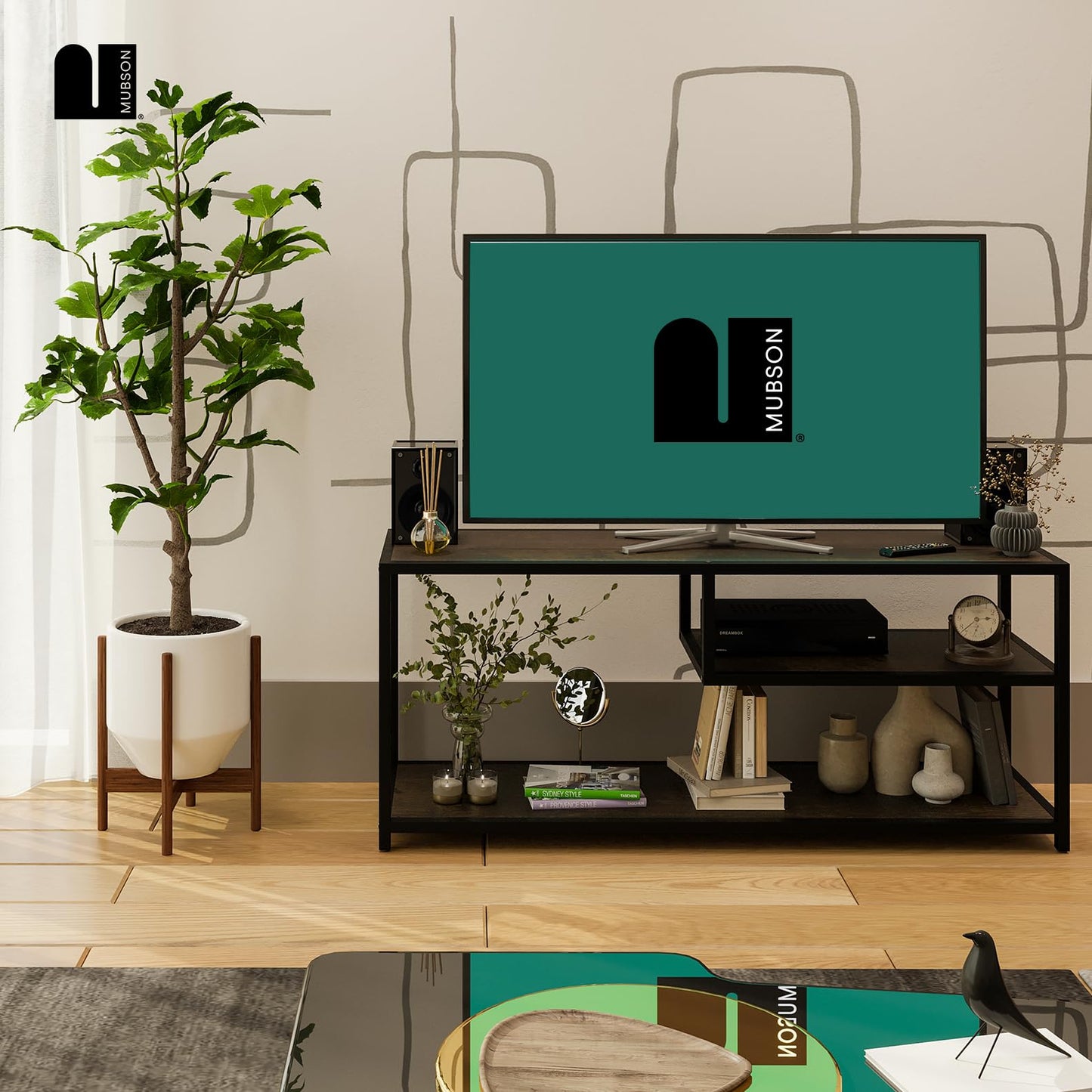 Mueble para TV MUBSON Negro con 3 Repisas para Pantallas de hasta 50 Pulgadas