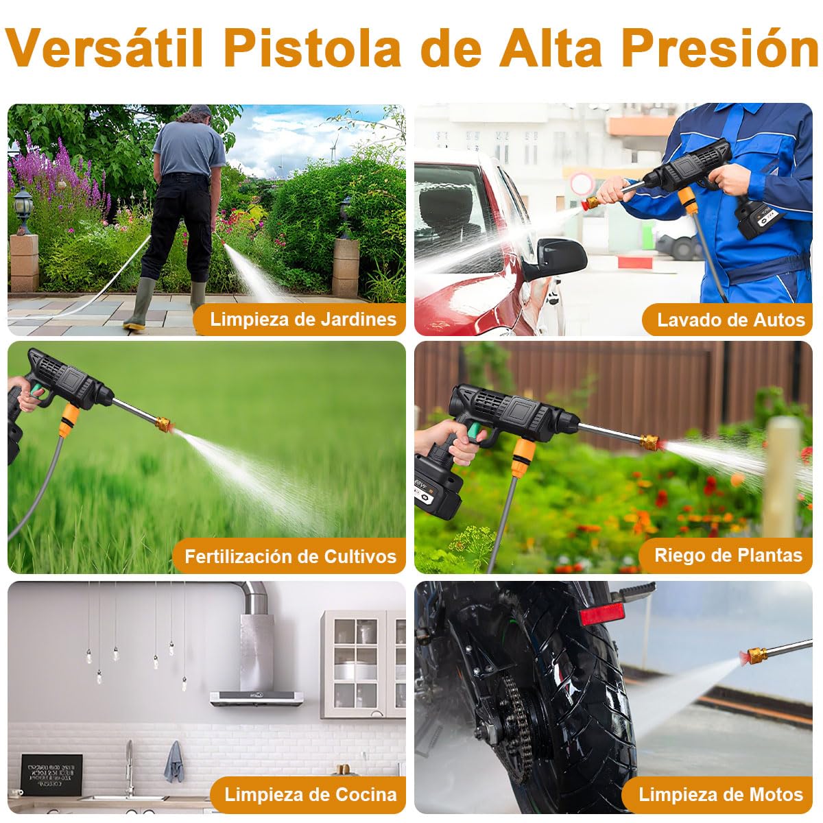 Pistola de Lavado Inalámbrica ADILIKADII Negra con Batería Dual y Hidrolavadora Portátil