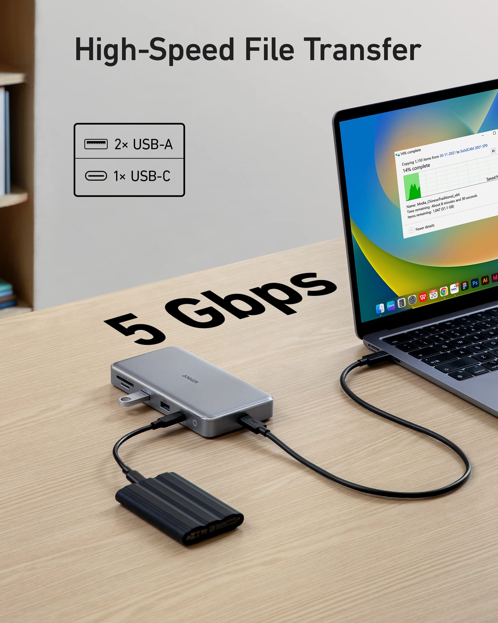 Concentrador USB-C Anker Negro 10 en 1 HDMI 4K Dual para Portátiles Windows