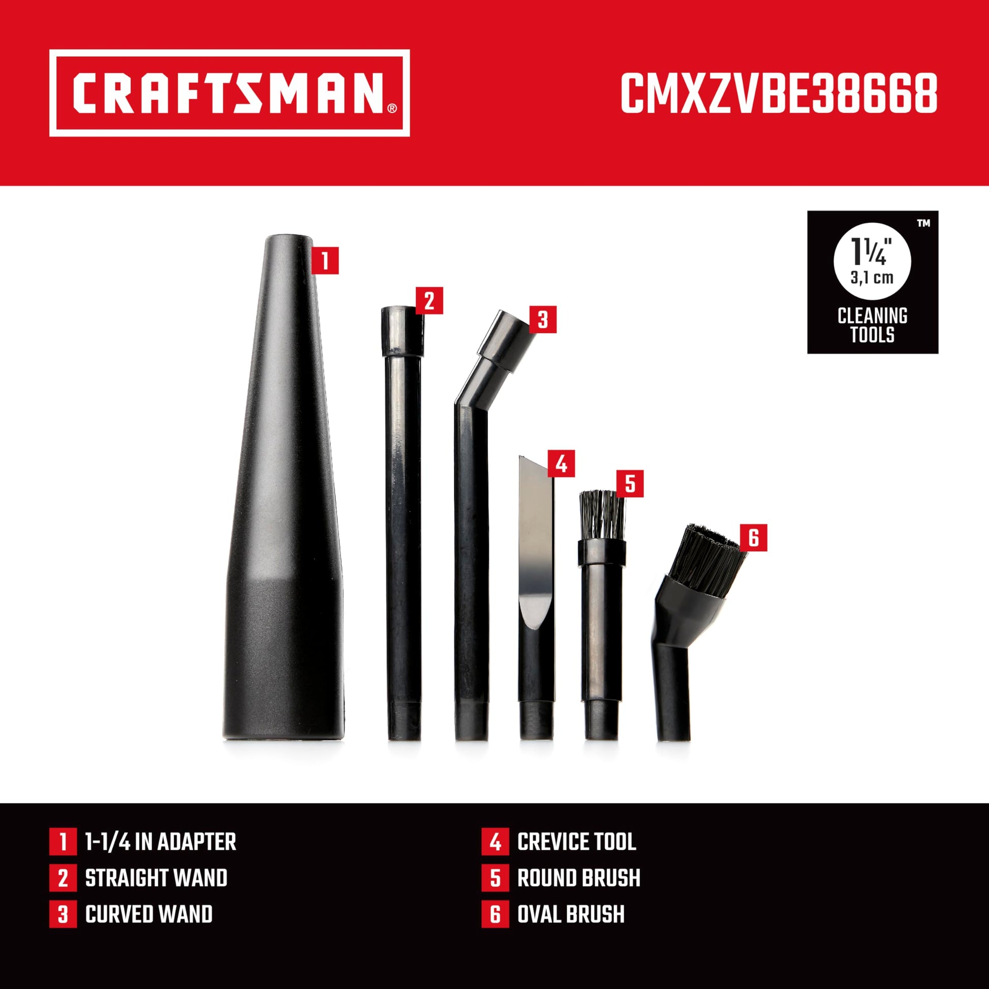 CRAFTSMAN CMXZVBE38668 1-1/4" Kit de 6 Piezas de microlimpieza para aspiradora húmeda y Seca, Accesorios de aspiradora de Grado Industrial para Limpieza intrincada y Detallada, se Adapta a 1-1/4
