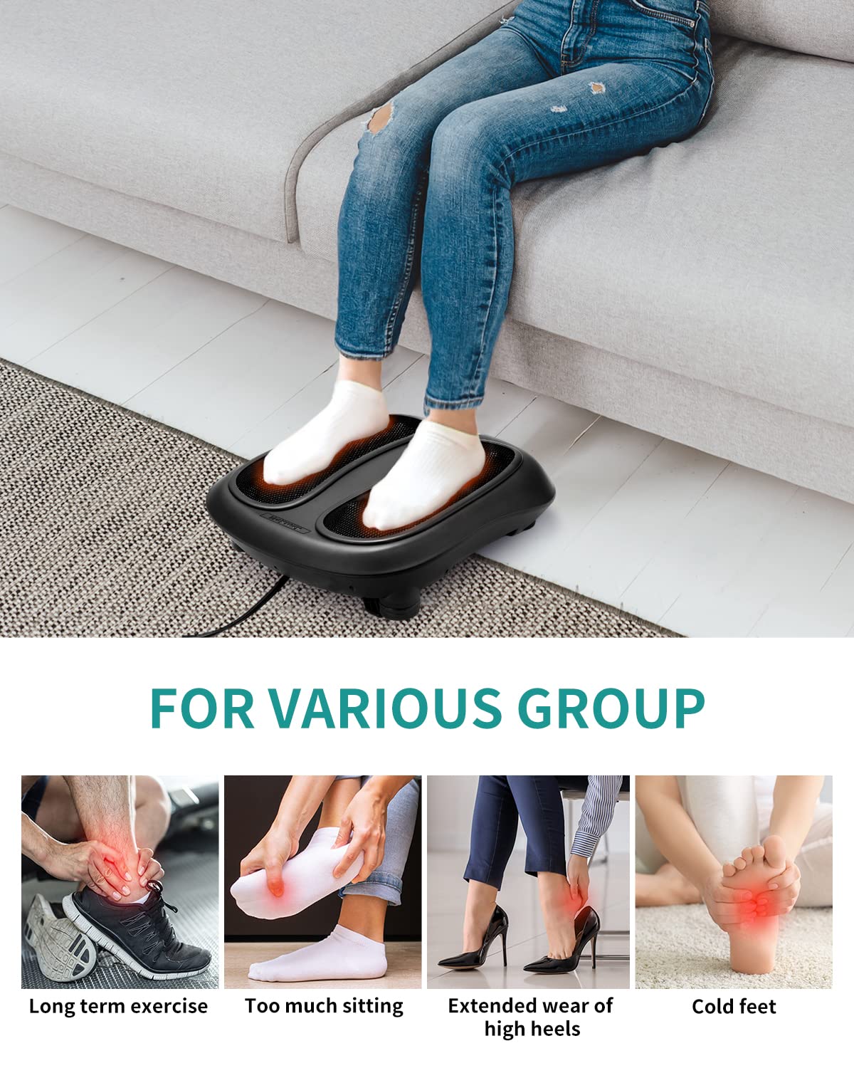 Masajeador de Pies Nekteck Negro con Calor Infrarrojo y Amasado Shiatsu Eléctrico