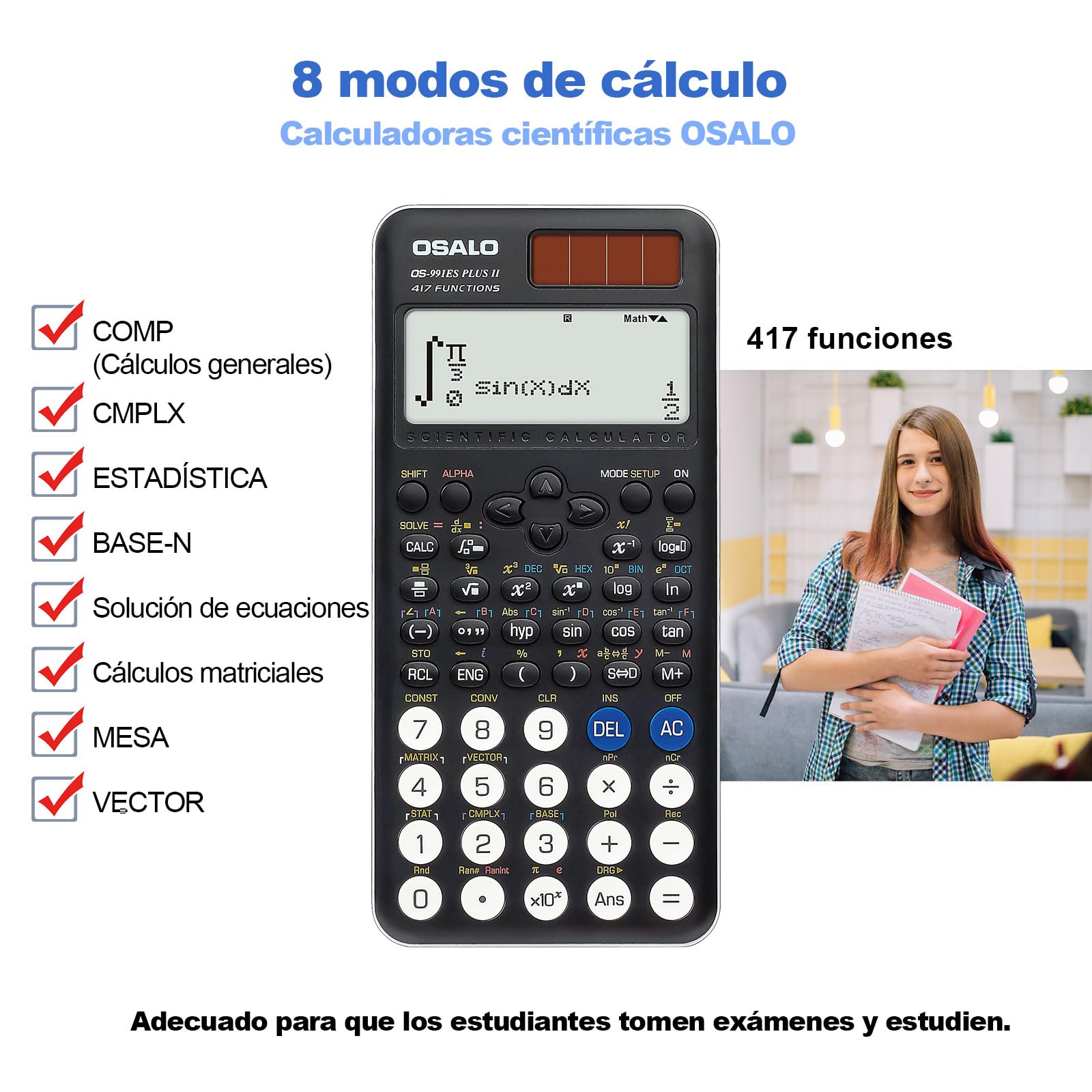 Calculadora Científica Pendancy 417 Función 12 Dígitos Pantalla Escrita Solares y Batería para Estudiantes y Universitarios