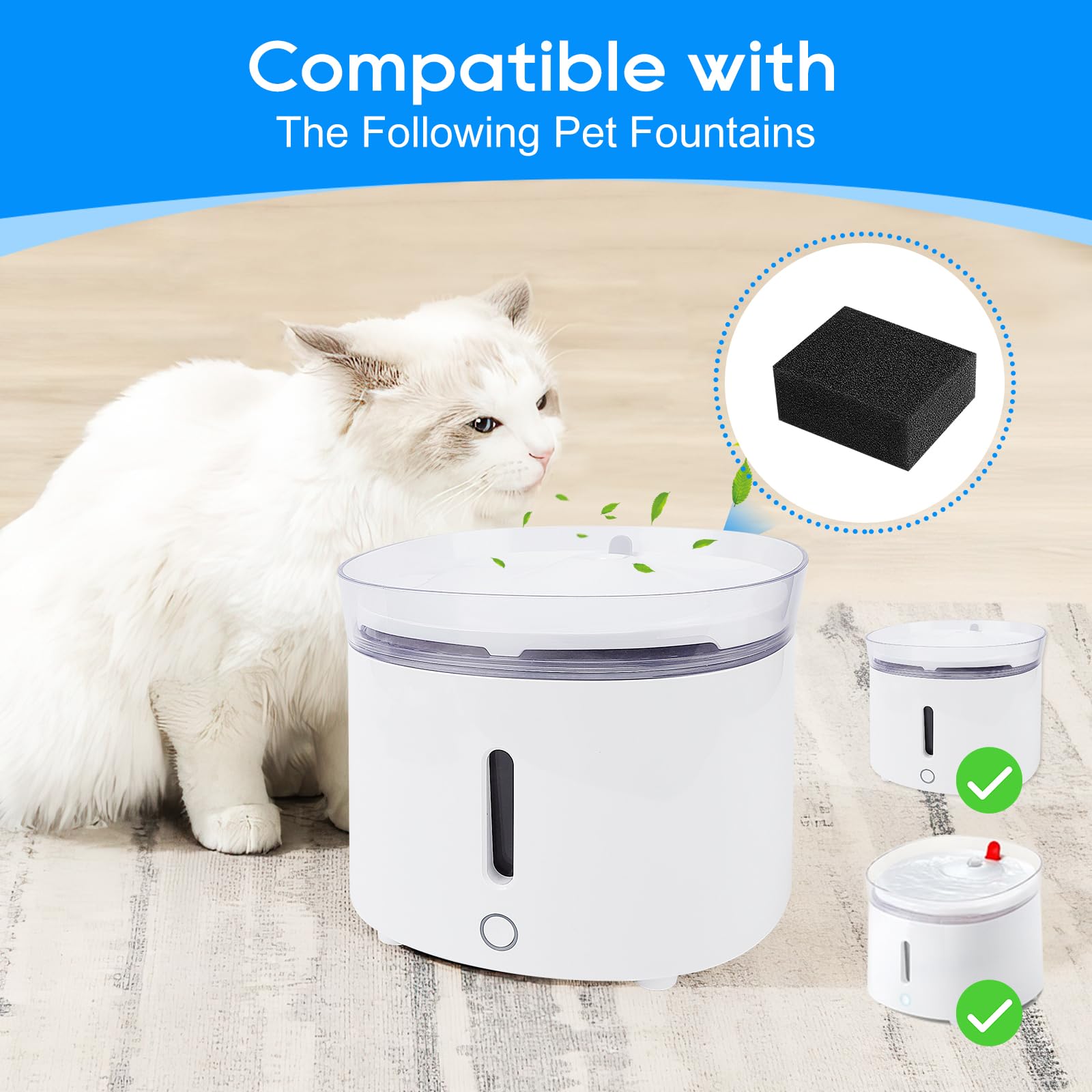 Paquete de 8 Esponjas Prefiltrantes MyfatBOSS Negro para Fuente de Agua de Gatos WF20/CF20 de 2L