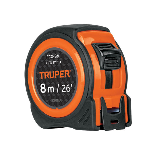 Flexómetro Compacto Truper Naranja 8 m Cinta 25 mm contra Impactos
