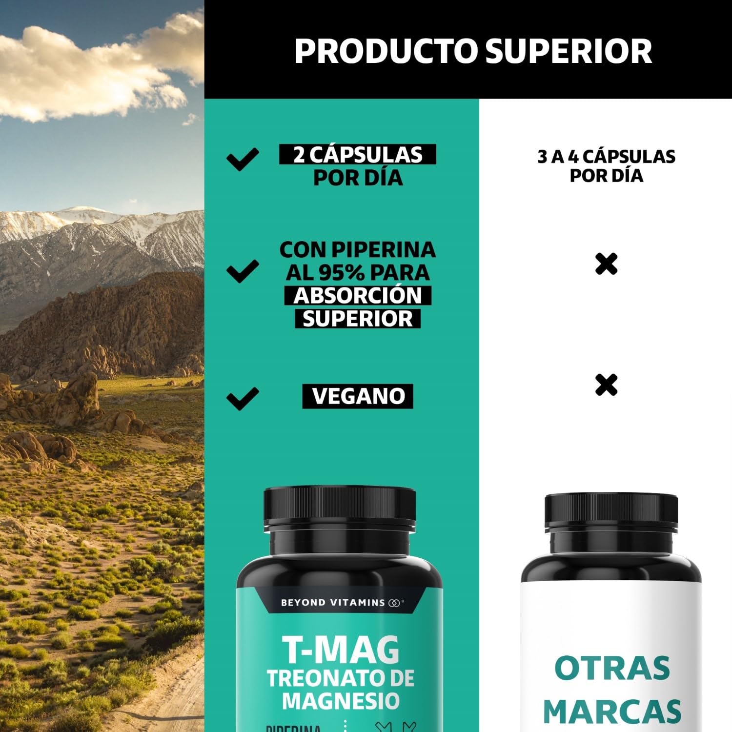 Suplemento Alimenticio Vegano Beyond Vitamins Magnesio y Acerola Alta Absorción 180 Cápsulas