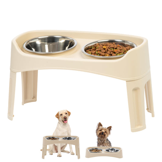 IRIS USA Comederos Elevados para Perros con 2 Cuencos de Acero Inoxidable de 1.9 L, Altura de 30.5 cm, Almendra