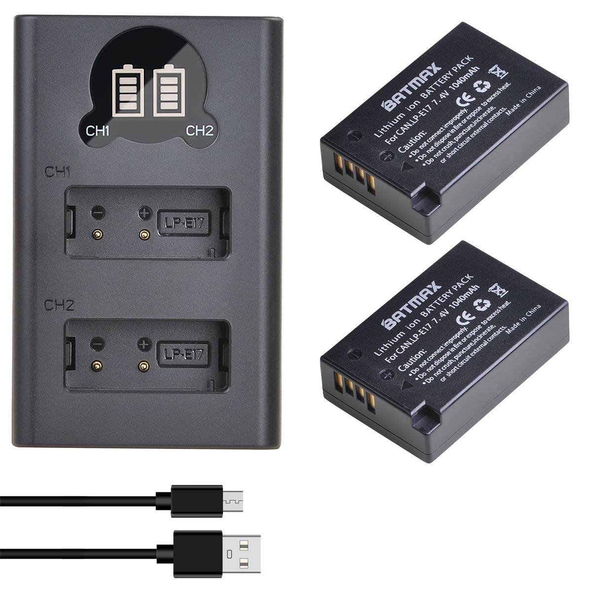 Batmax - Paquete de 2 baterías LP-E17 + cargador LED para Canon EOS Rebel SL2 SL3 T6i T6s T7i, EOS M5 M3 M6, M6 mark2, 77D 200D 250D 750D 760D 800D 8000D RP cámara réflex digital