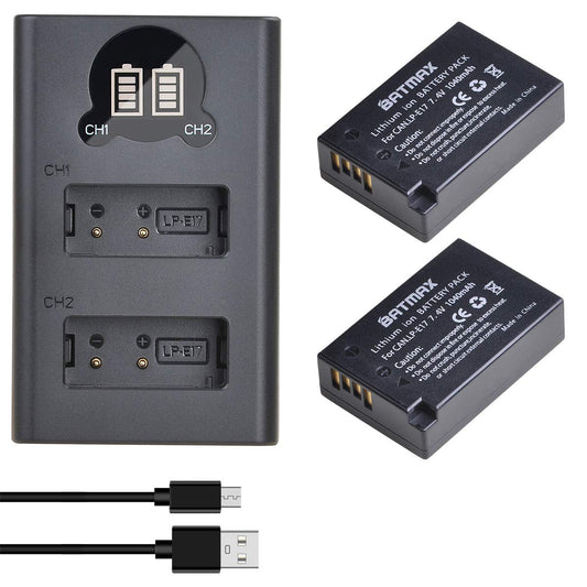 Batmax - Paquete de 2 baterías LP-E17 + cargador LED para Canon EOS Rebel SL2 SL3 T6i T6s T7i, EOS M5 M3 M6, M6 mark2, 77D 200D 250D 750D 760D 800D 8000D RP cámara réflex digital