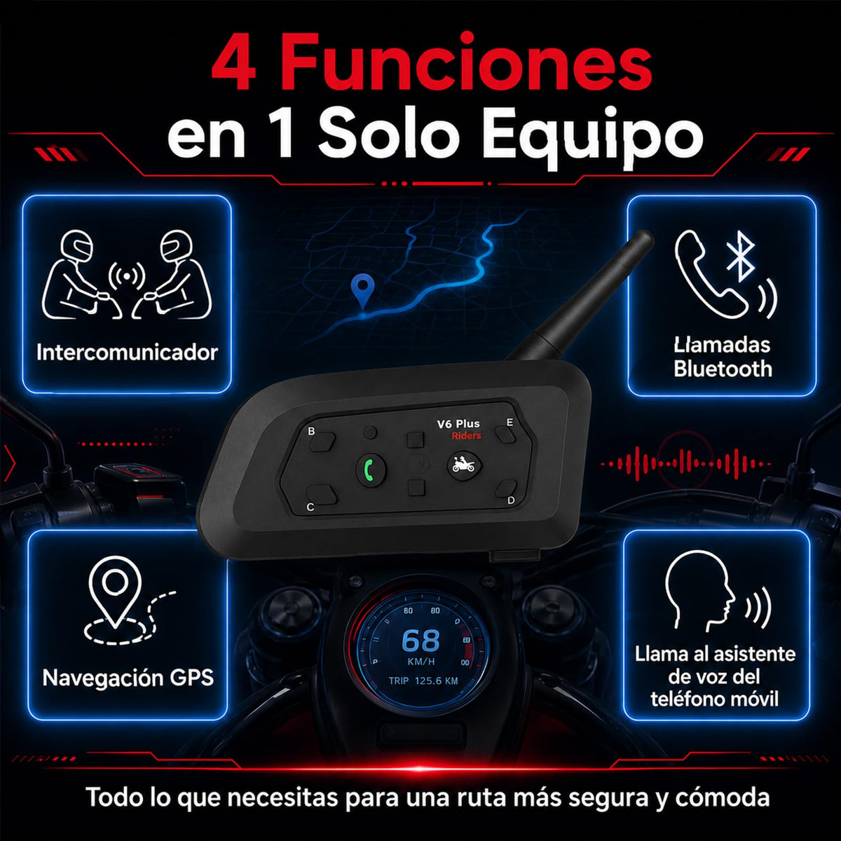Casco Motocicleta con Auriculares Bluetooth Admite 6-Person Call hasta 1500 Metros