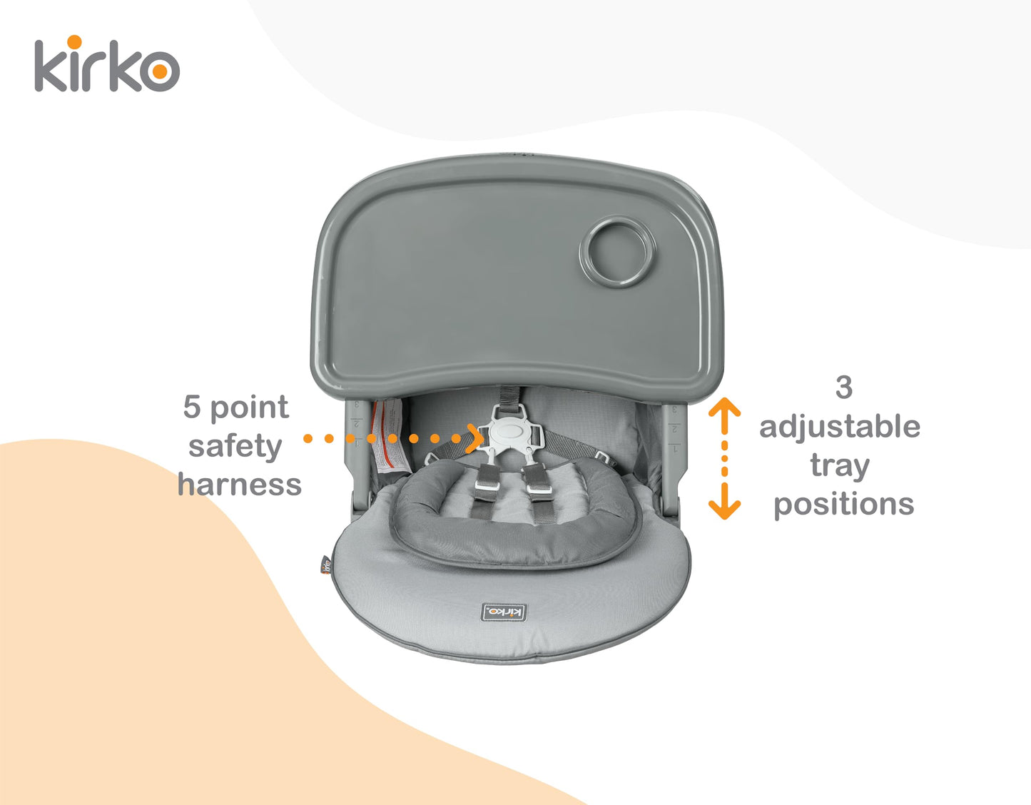 Kirko Silla Alta Bebé EasyGo High Chair, Ligera Y Compacta (Gris)