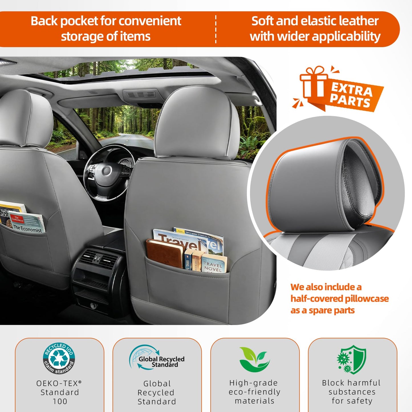 KEYOOG - Juego completo de fundas de asiento de coche de 5 plazas, impermeables y transpirables, para asientos delanteros y traseros de automóviles, compatible con bolsas de aire, fundas protectoras