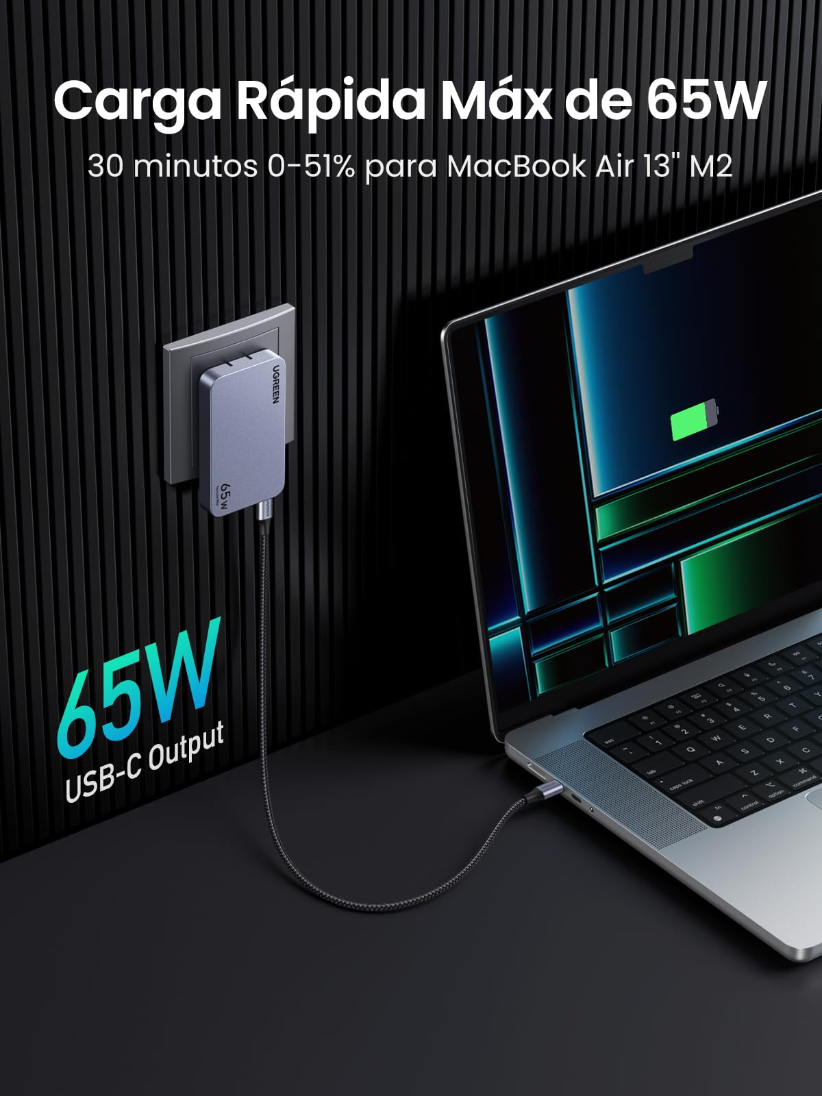 Cargador Tipo C UGREEN Nexode Pro 65W Ultradelgado 13MM Espacio Estrecho Pared Plana 3 Puertos Compatible Mac-Book Pro/Air iPhone16 15 S25 Ultra