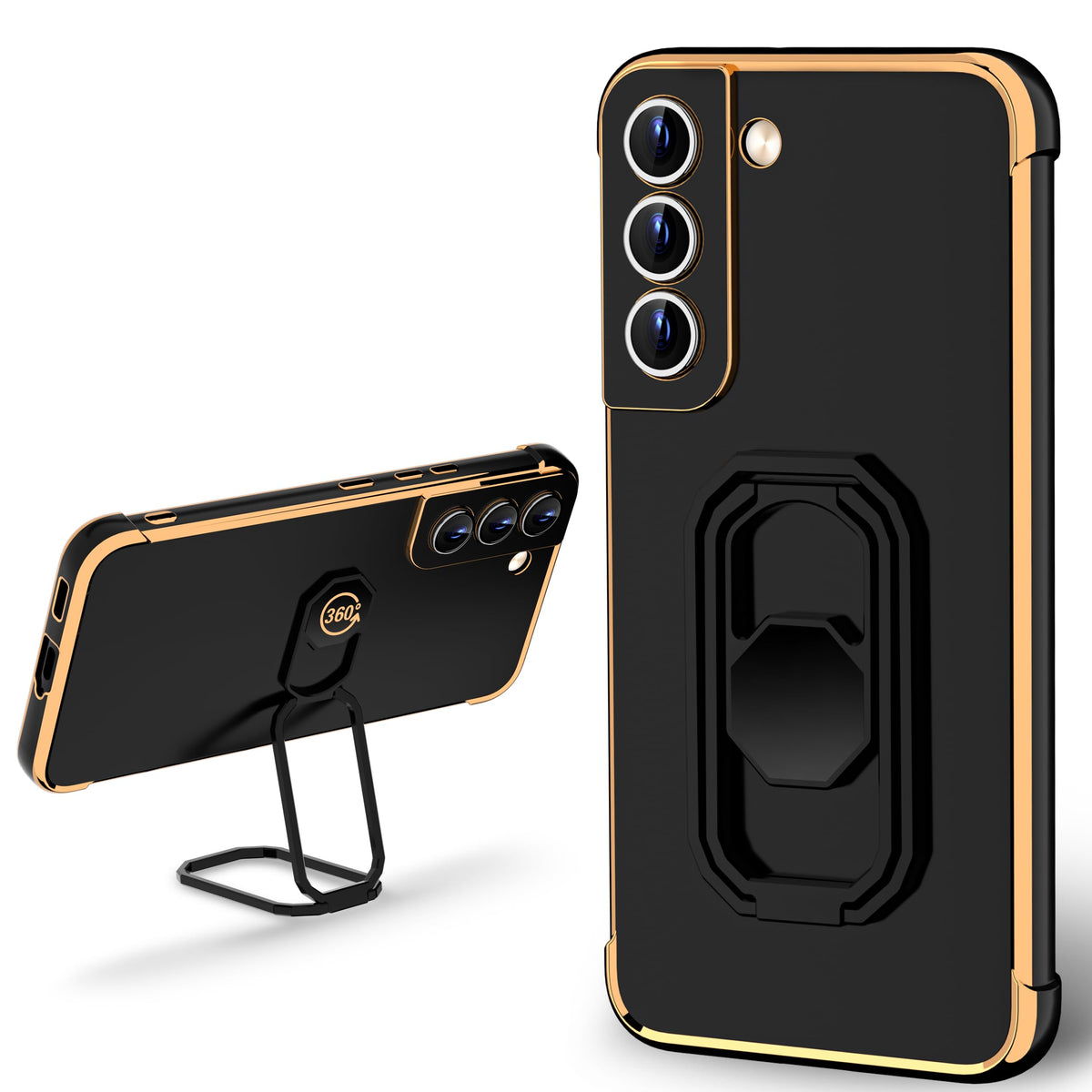 Funda Protector de Lujo WINTONG Negro con Soporte de Metal para Galaxy S22 para Mujer y Niña
