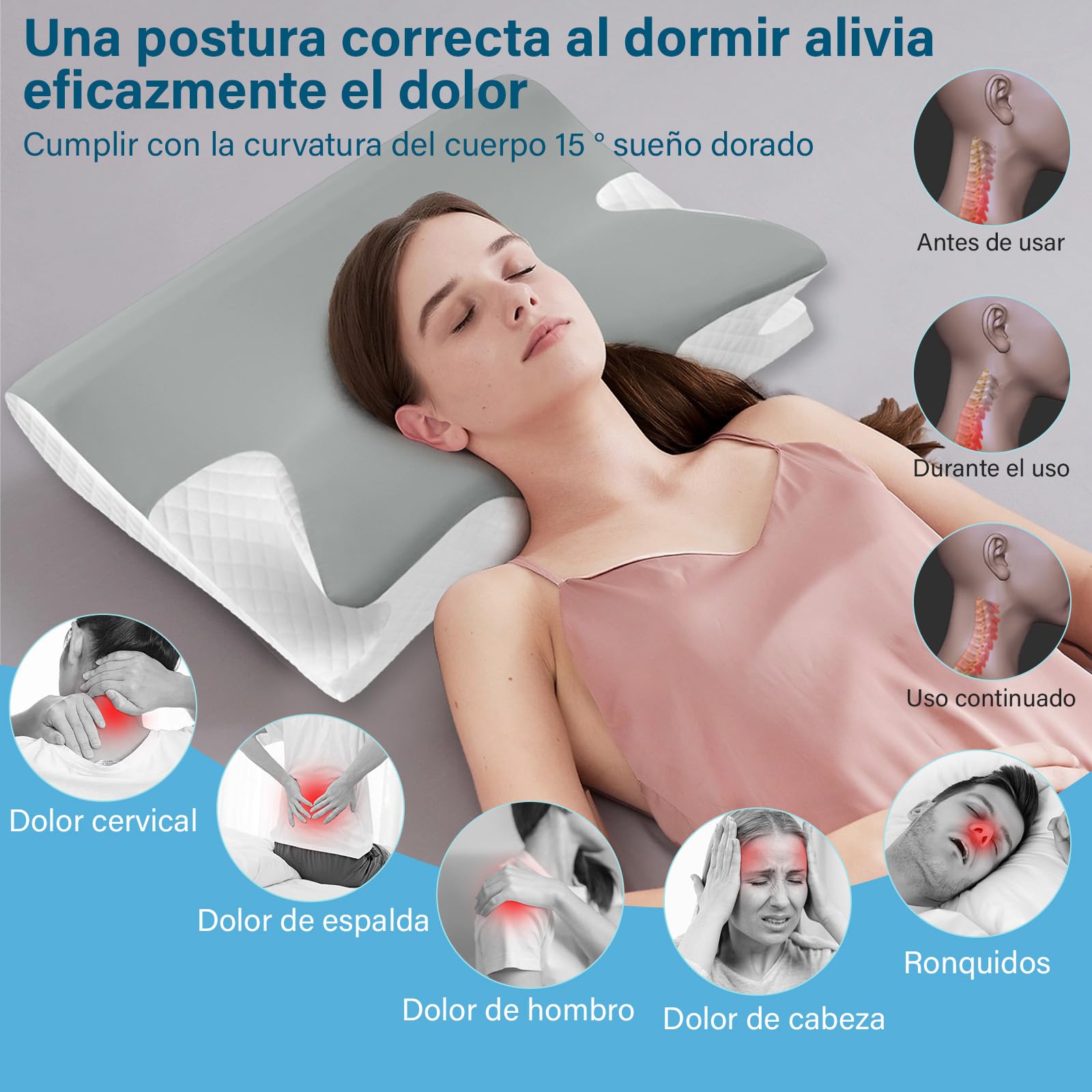 GALASALA Almohada Memory Foam, Almohada Cervical para Aliviar el Dolor de Cuello, Almohada Ortopédica Ergonómica para Personas Que Dormir de Lado, Boca Arriba o Boca Abajo, con Fundas de Almohada