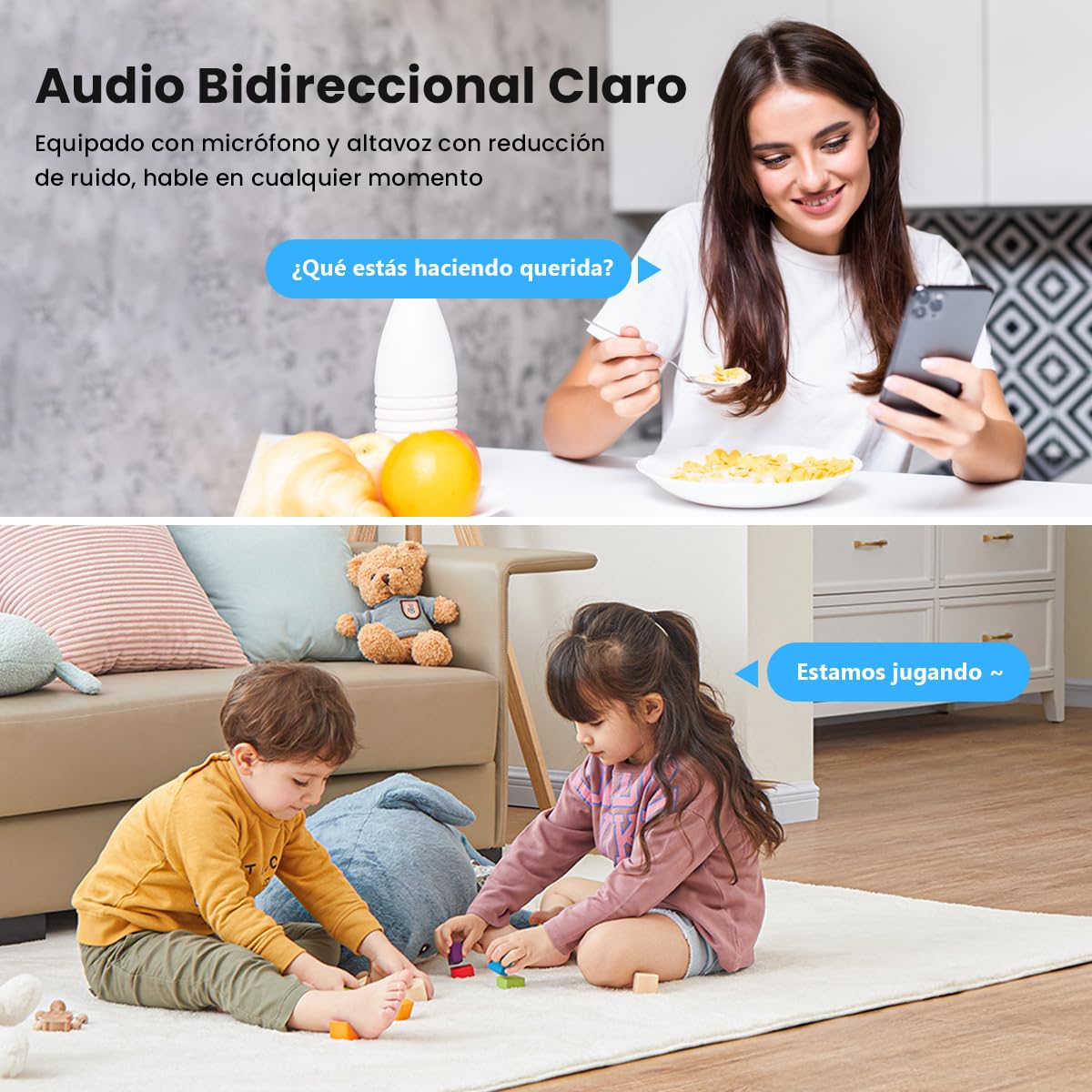 Cámara de Seguridad EASYTAO Q24 2MP WiFi Doble Lente con Audio Bidireccional y Visión Nocturna Compatible Alexa
