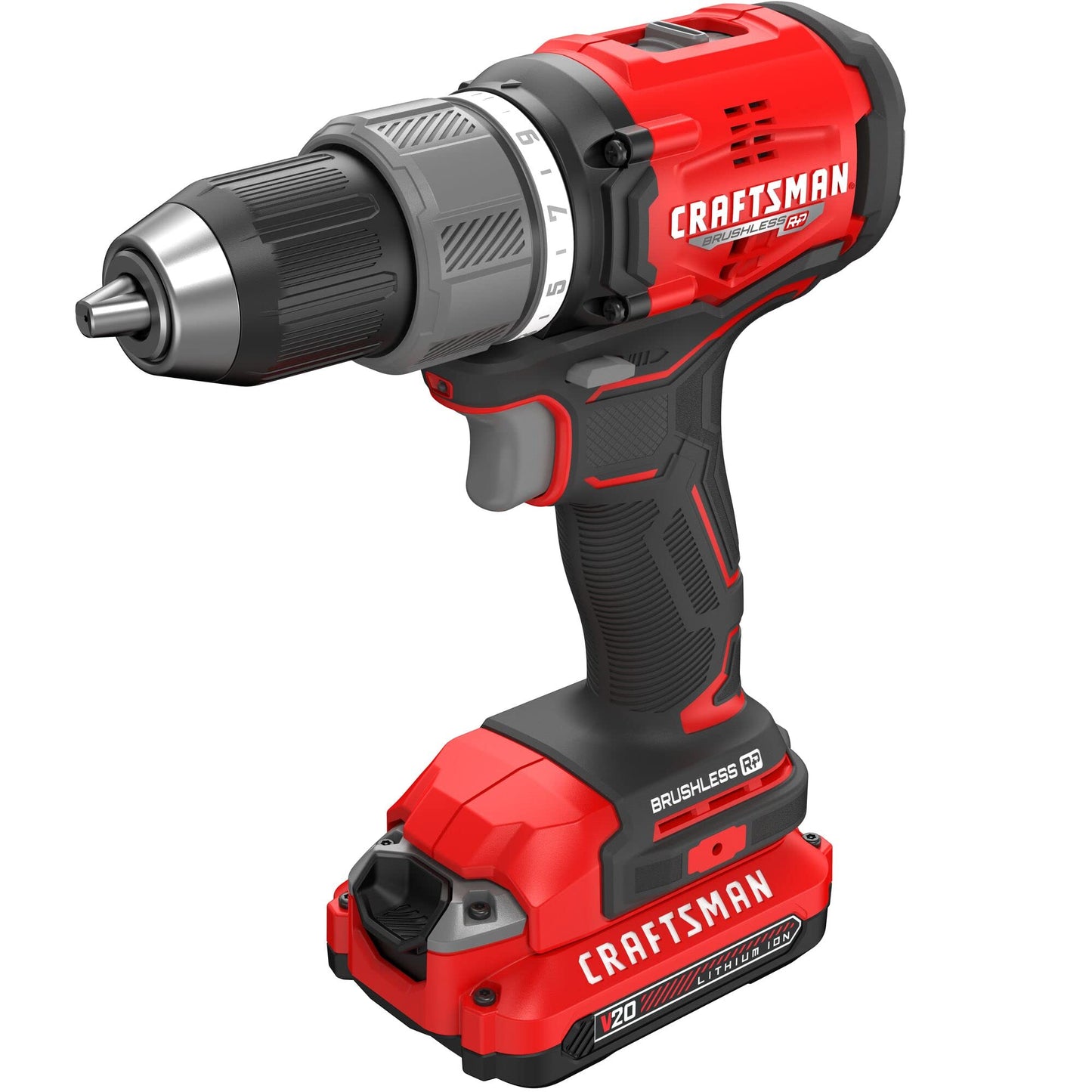 CRAFTSMAN RP+ Kit de taladro/driver inalámbrico, con 2 baterías y cargador, sin escobillas (CMCD713C2)