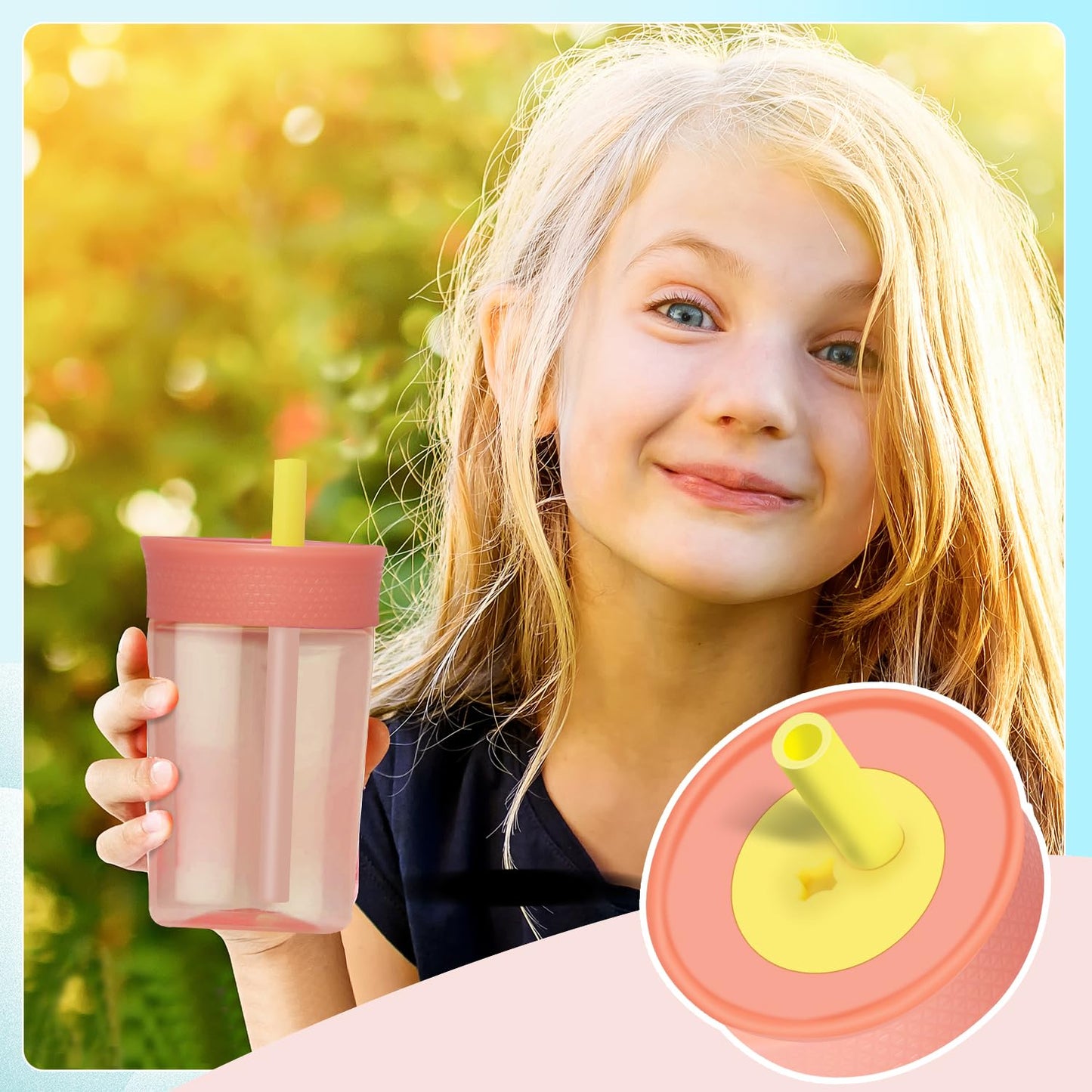 PHULWEL - Paquete de 2 tapas de repuesto para Owala Kids - Vaso aislante de 12 onzas y 15 onzas, tapa resistente a derrames con 4 popotes flexibles, sin BPA, apto para lavaplatos, accesorios para