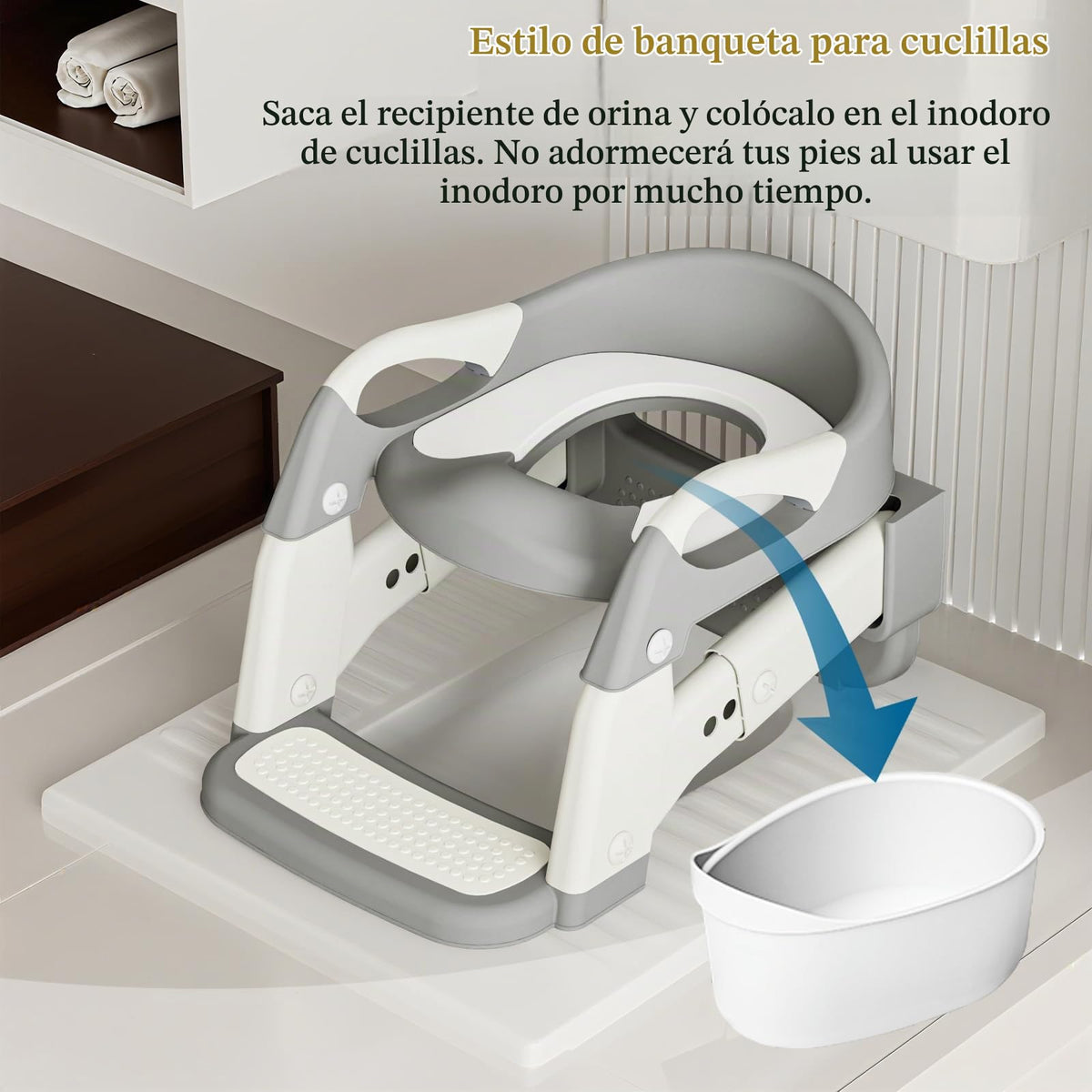 CUXFLS Asiento para Entrenamiento de Baño 3-en-1 para Niños Pequeños (Inodoro, Escalera, Ayuda para Agacharse) para Niños y Niñas con Cojín Desmontable, Anti-Salpicaduras y Diseño Plegable - Gris