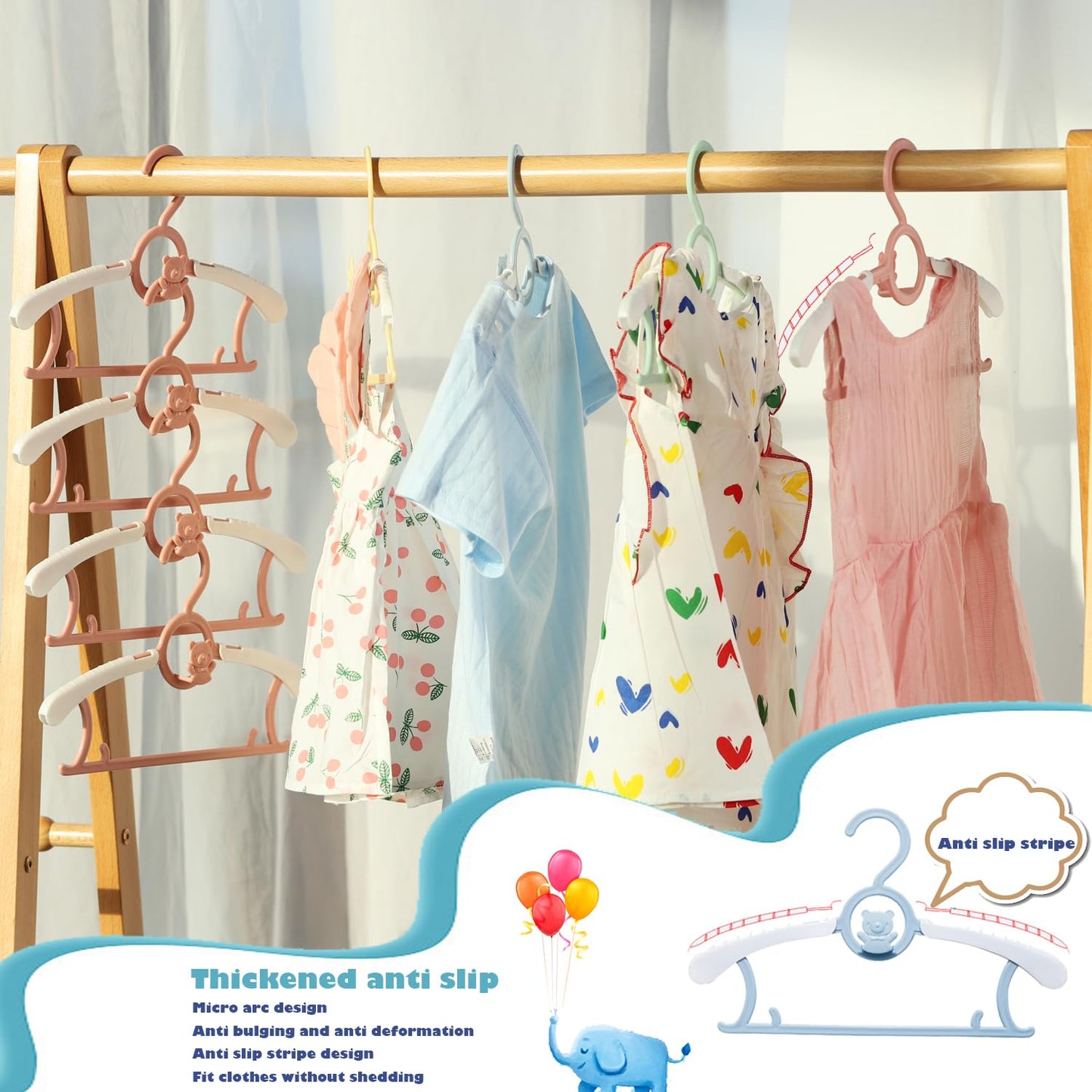 JSF20 perchas de clóset para bebé, antideslizantes, ajustables, para ropa de recién nacido, percha de ropa infantil y niñas