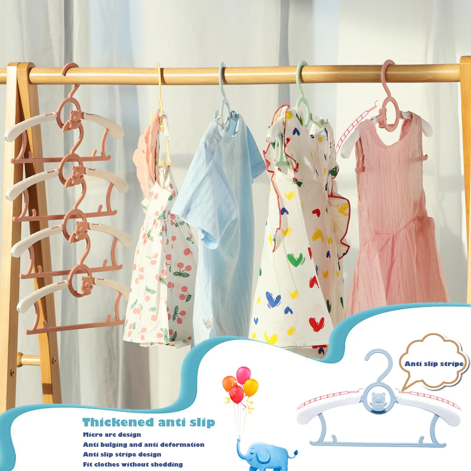 JSF20 perchas de clóset para bebé, antideslizantes, ajustables, para ropa de recién nacido, percha de ropa infantil y niñas