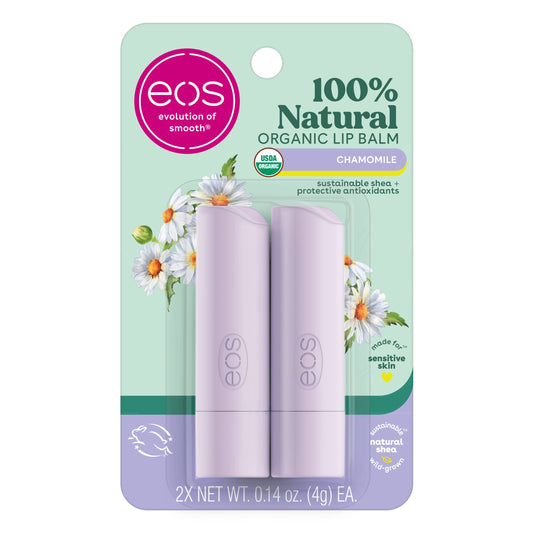 eos Natural & Organic Stick Lip Balm - Chamomile | Certified Organic & 100% Natural | Deeply Hydrates and Seals in Moisture | 0.14 oz | 2-Pack