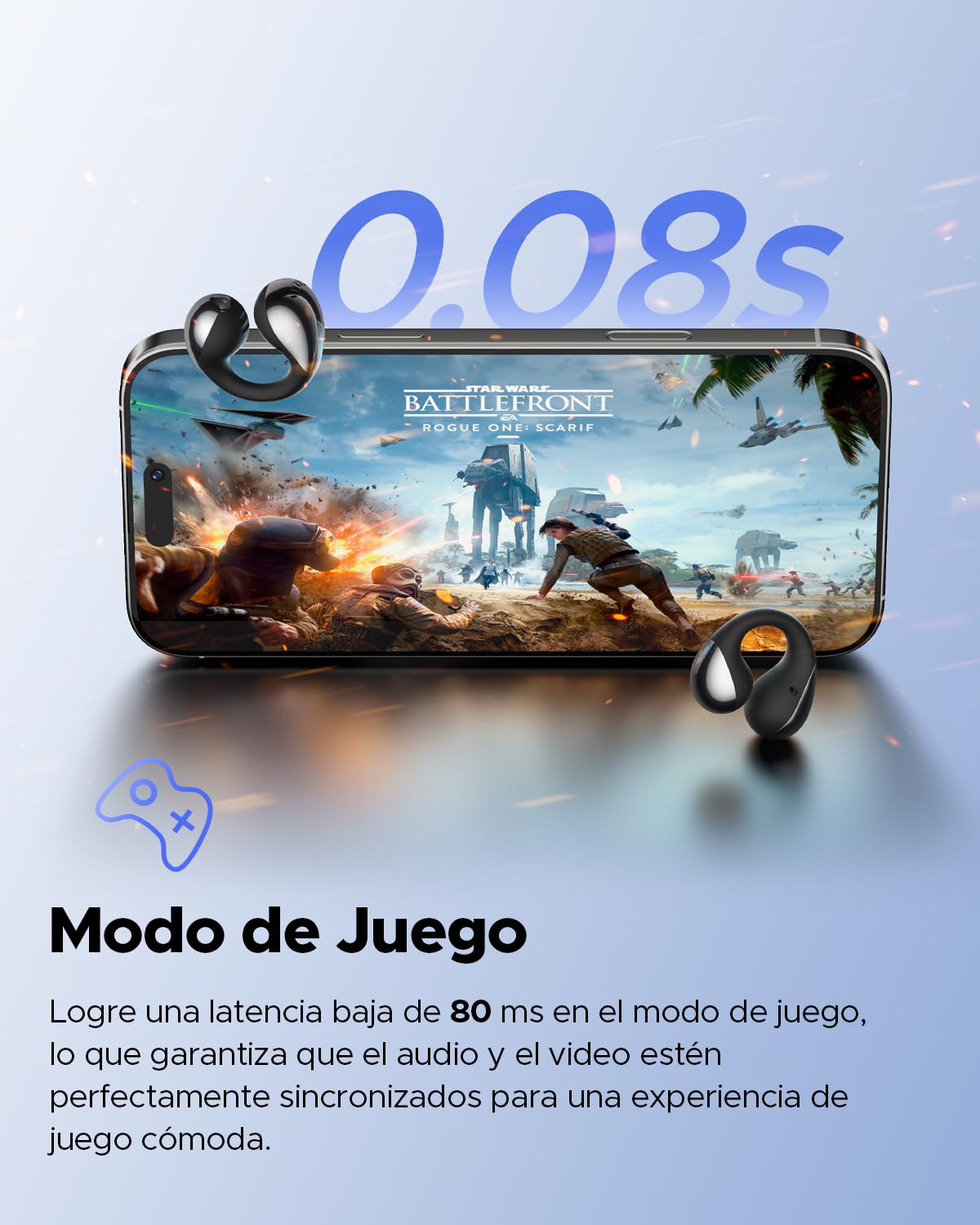 Audífonos Inalámbricos Open-Ear SoundPEATS PearlClip Pro Negro