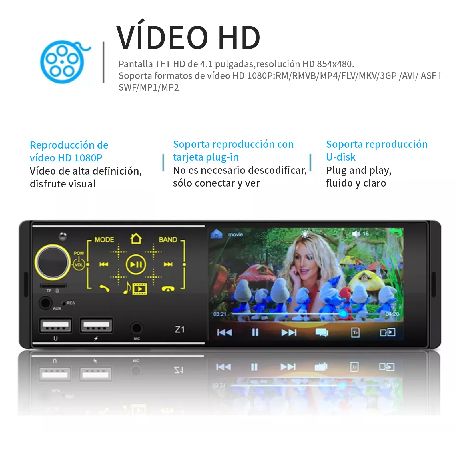 FINYQBET Autoestéreo Bluetooth de 4.1 Pulgadas, Reproductor MP5 con Pantalla HD, Llamadas Manos Libres, Carga Rápida USB y Control Desde Volante,para Viajes Seguros y Entretenimiento en el Auto