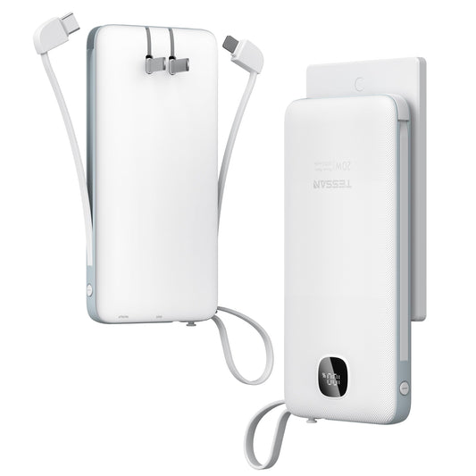 Power Bank TESSAN 10000mah Negro con Cargador Rápido y Enchufe AC para Viajes