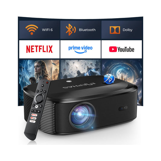 Proyector 4K ELEPHAS Blanco con Wifi y Bluetooth, Compatible con NETFLIX y Más de 100,000 Aplicaciones