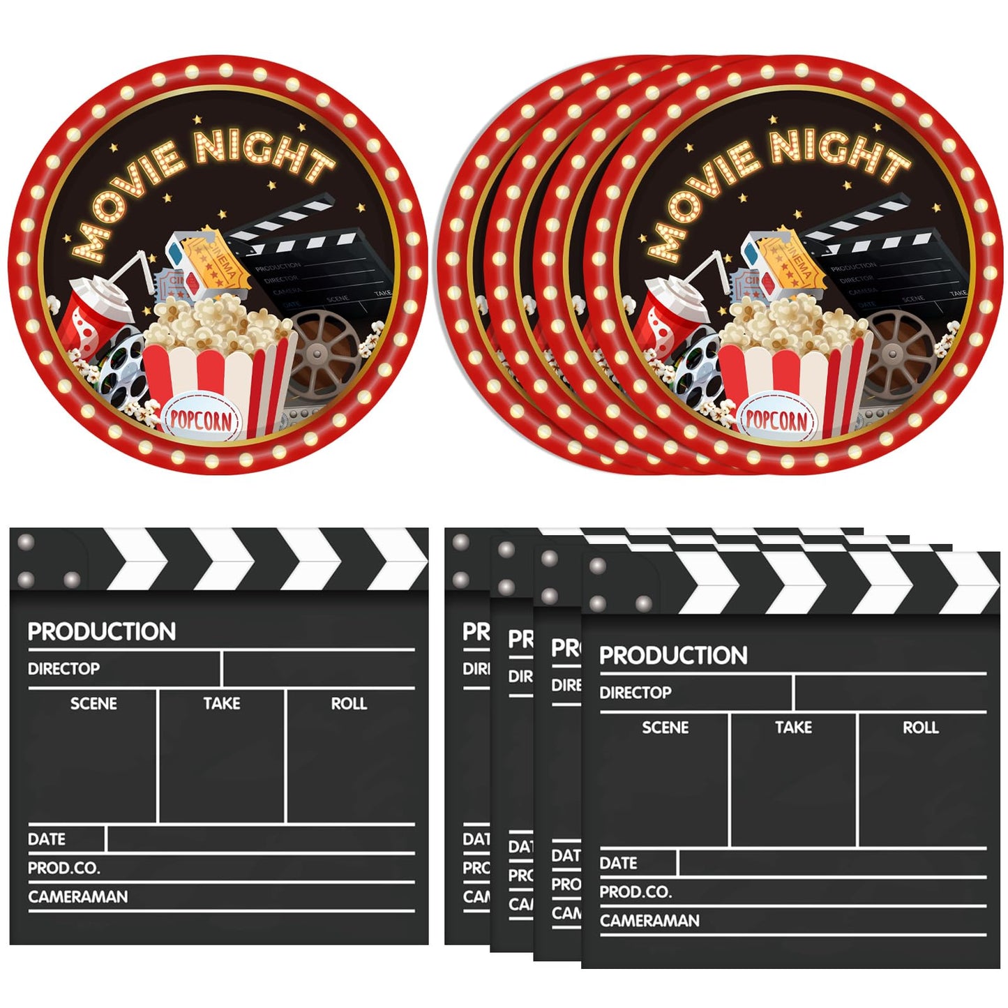 DURYGEN - Juego de 40 piezas de artículos de fiesta de cine con temática de cumpleaños, platos y servilletas desechables para decoración de fiesta temática de película