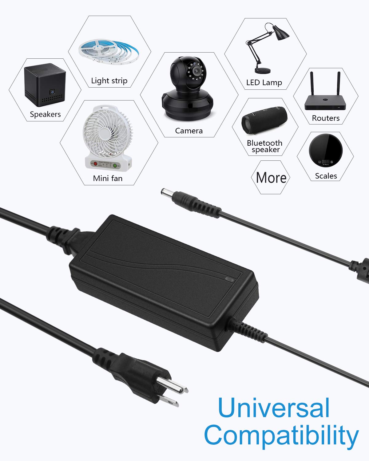 ALITOVE Adaptador de CA a CC 24V 3A Fuente de Alimentación Convertidor de 100V ~ 240V a CC 24V 72W Transformador con Conector de Salida CC de 5,5x2,1 mm para Luz de Tira LED 5050 3528, CCTV