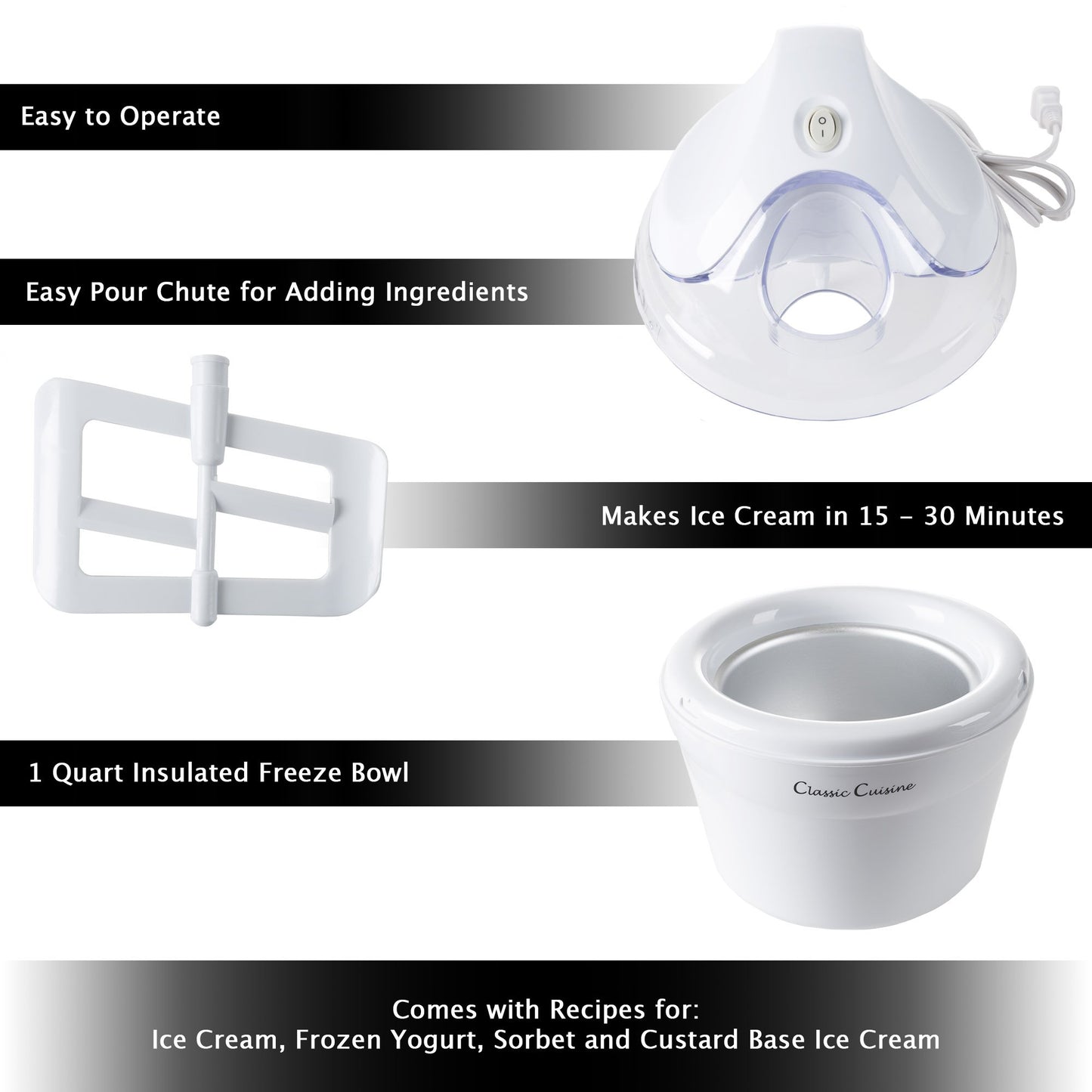 Classic Cuisine 82-KIT1017 Ice Cream Machine, White
