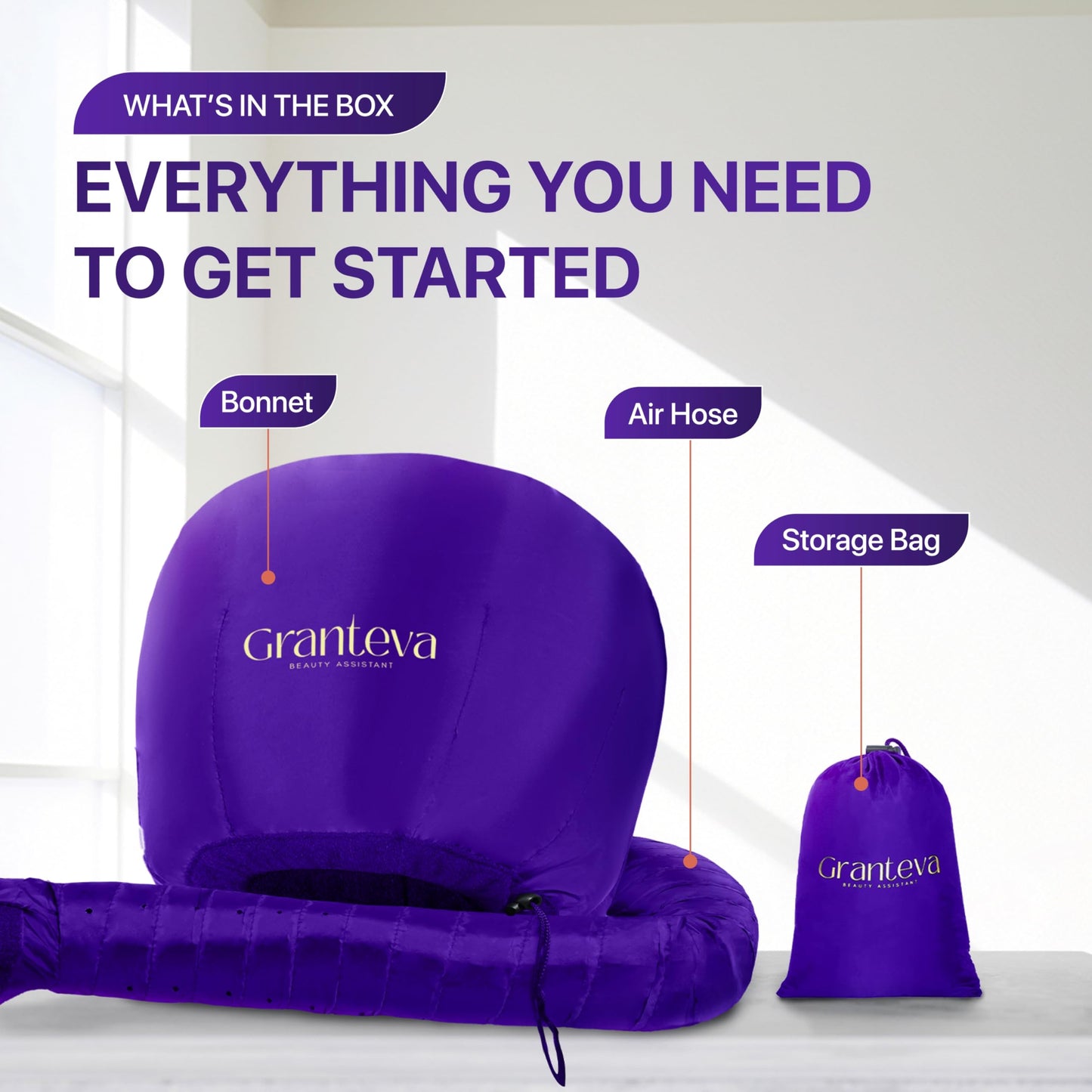 Capó secador de pelo – Gorro secador de pelo suave para el hogar – Kit de secador de pelo con diadema integrada, acelera el tiempo de secado en casa, se utiliza para acondicionamiento profundo, estilo portátil (morado)
