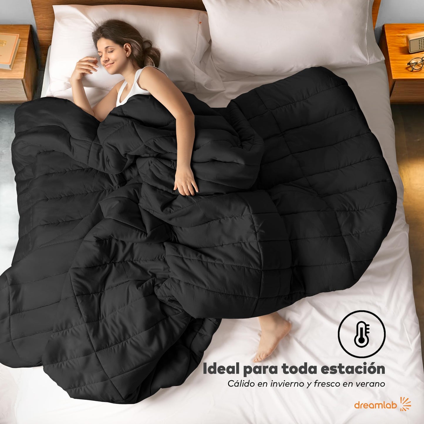 Dreamlab Edredón Acolchado para Toda Estación. Relleno de Microfibras Recubiertas con Gel. Lavado a Máquina. Usar como Edredón o con Funda Duvet. Hipoalergénico. (Negro, Matrimonial 195 x 223cm)